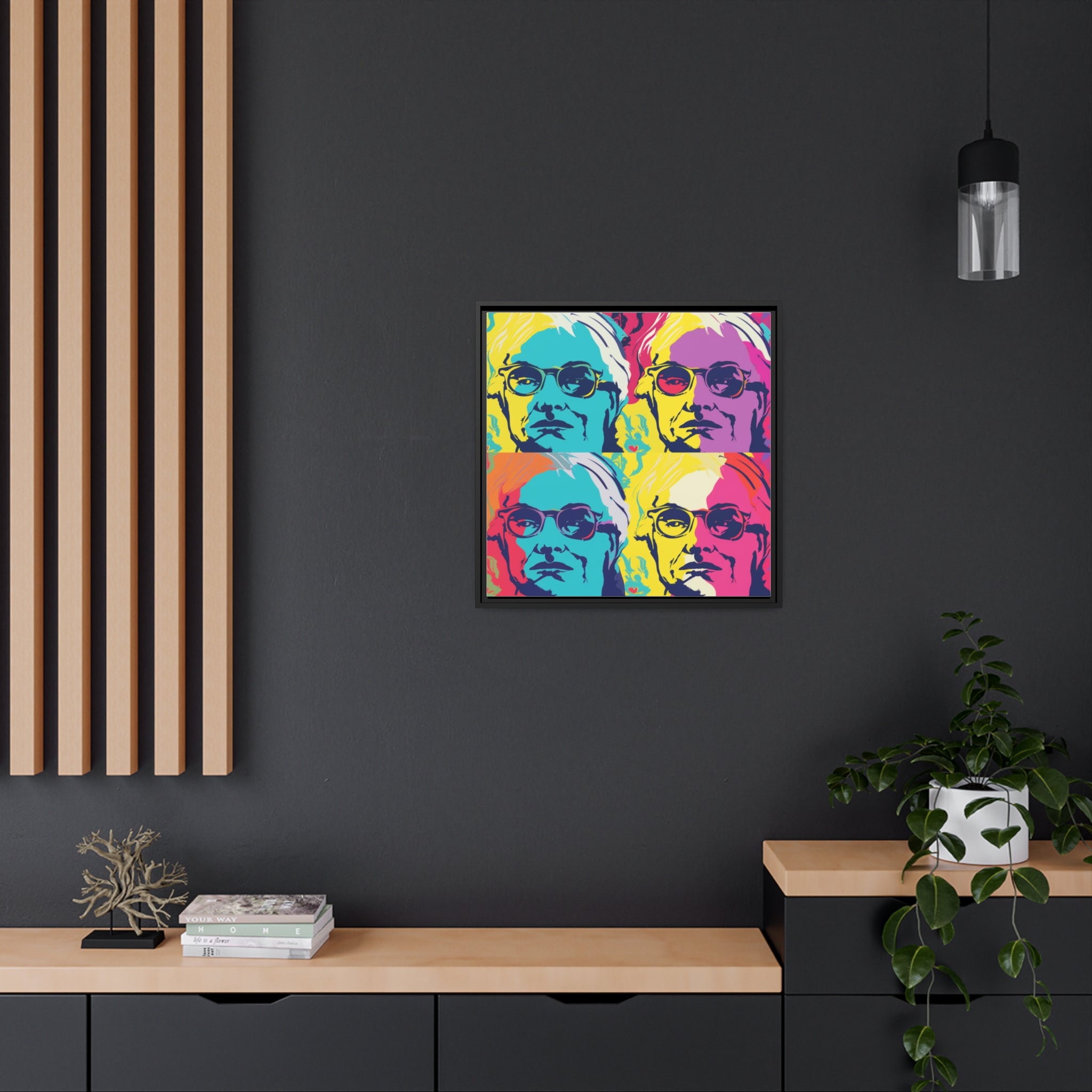 Pop Art Inspired by Andy B Matte Canvas, Black Frame