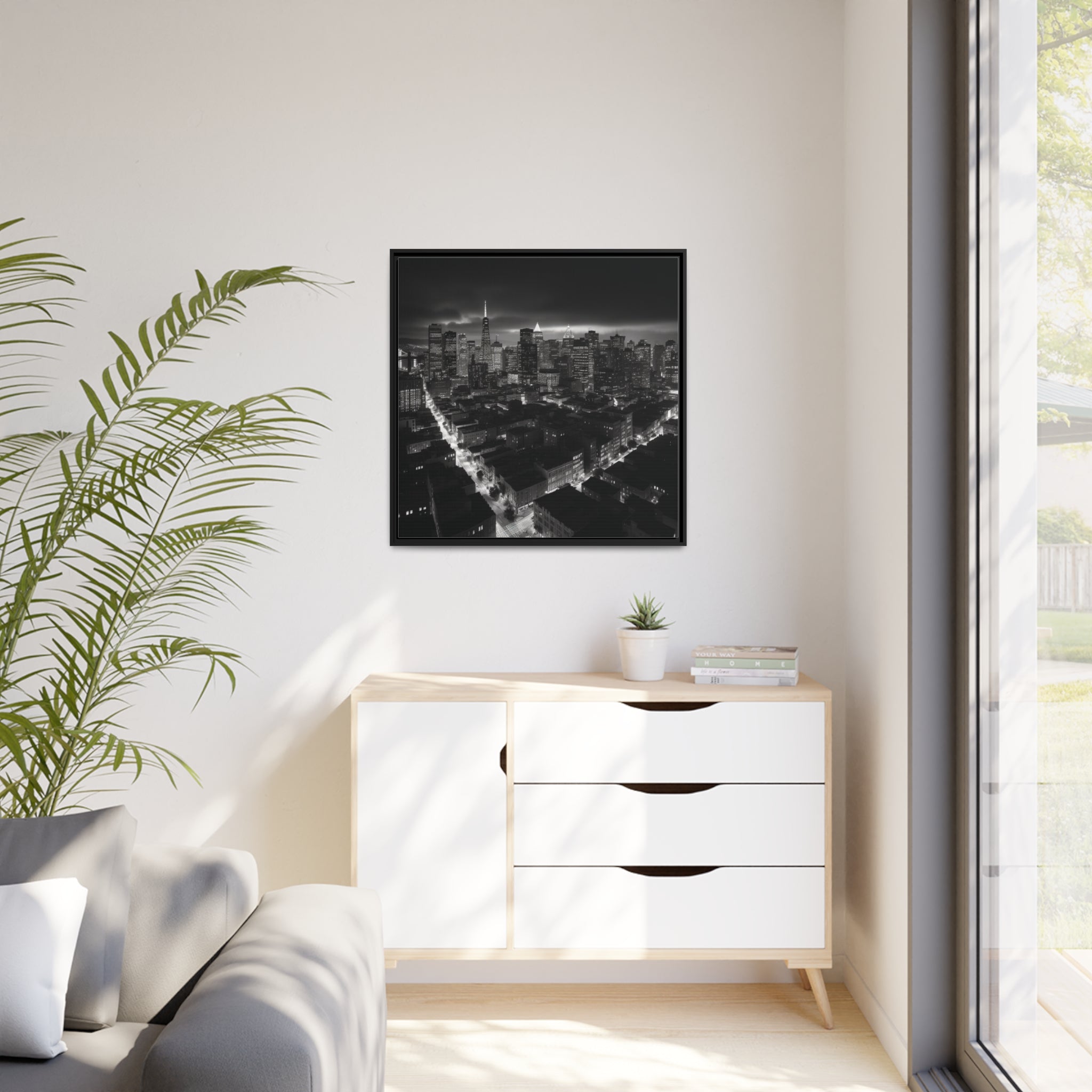 BW City Block Wall Art Matte Canvas, Black Frame