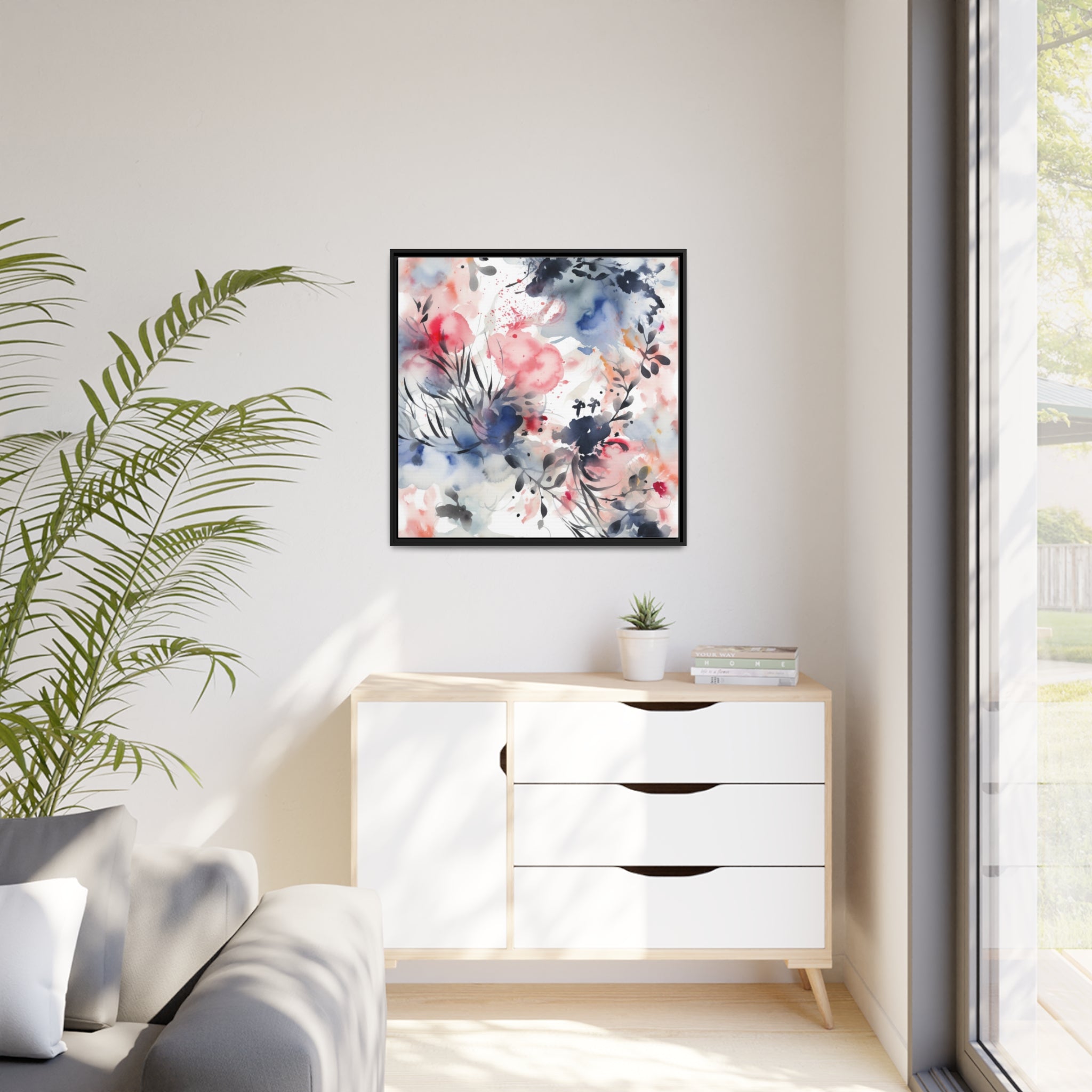 Japanese Flora II Matte Canvas, Black Frame