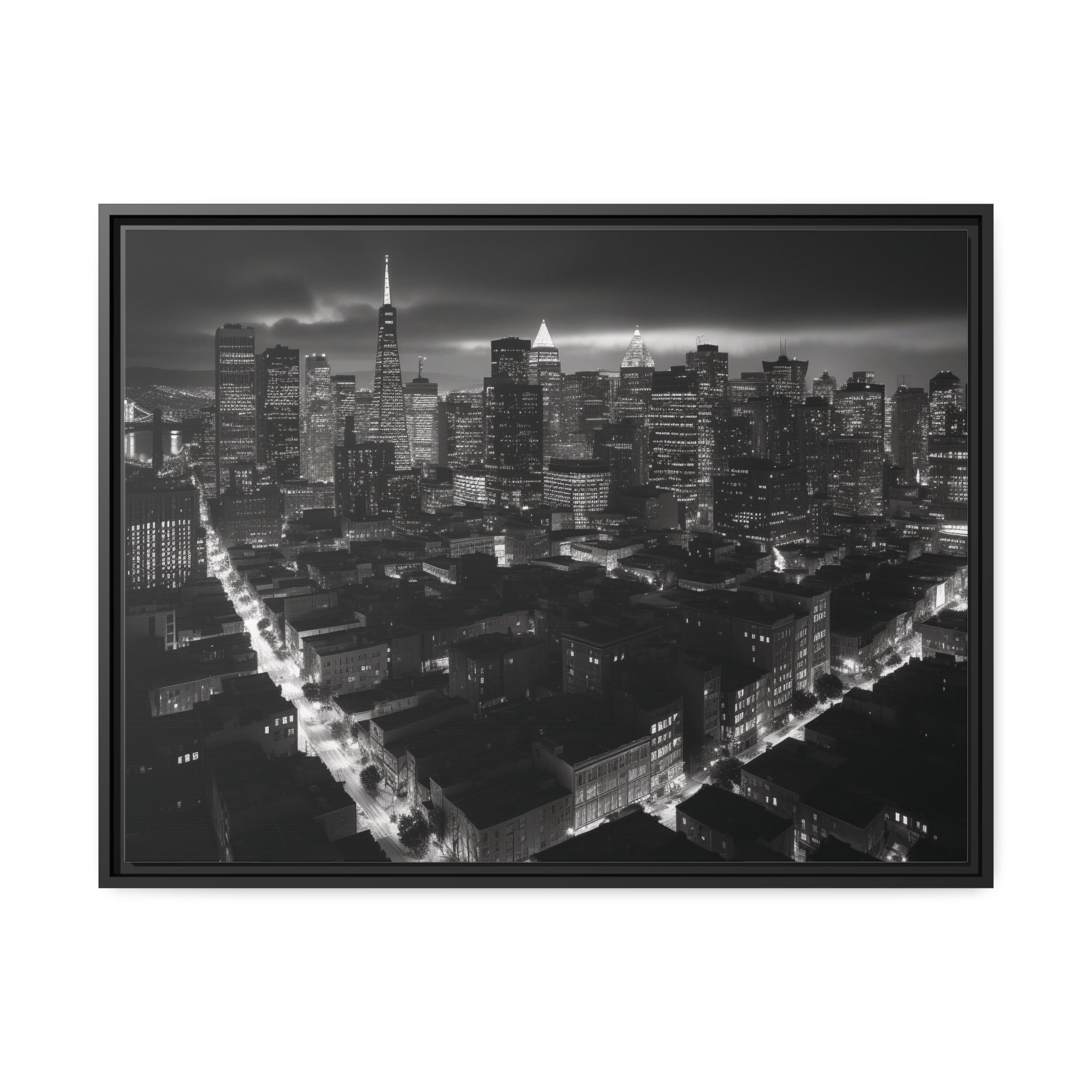 BW City Block Wall Art Matte Canvas, Black Frame