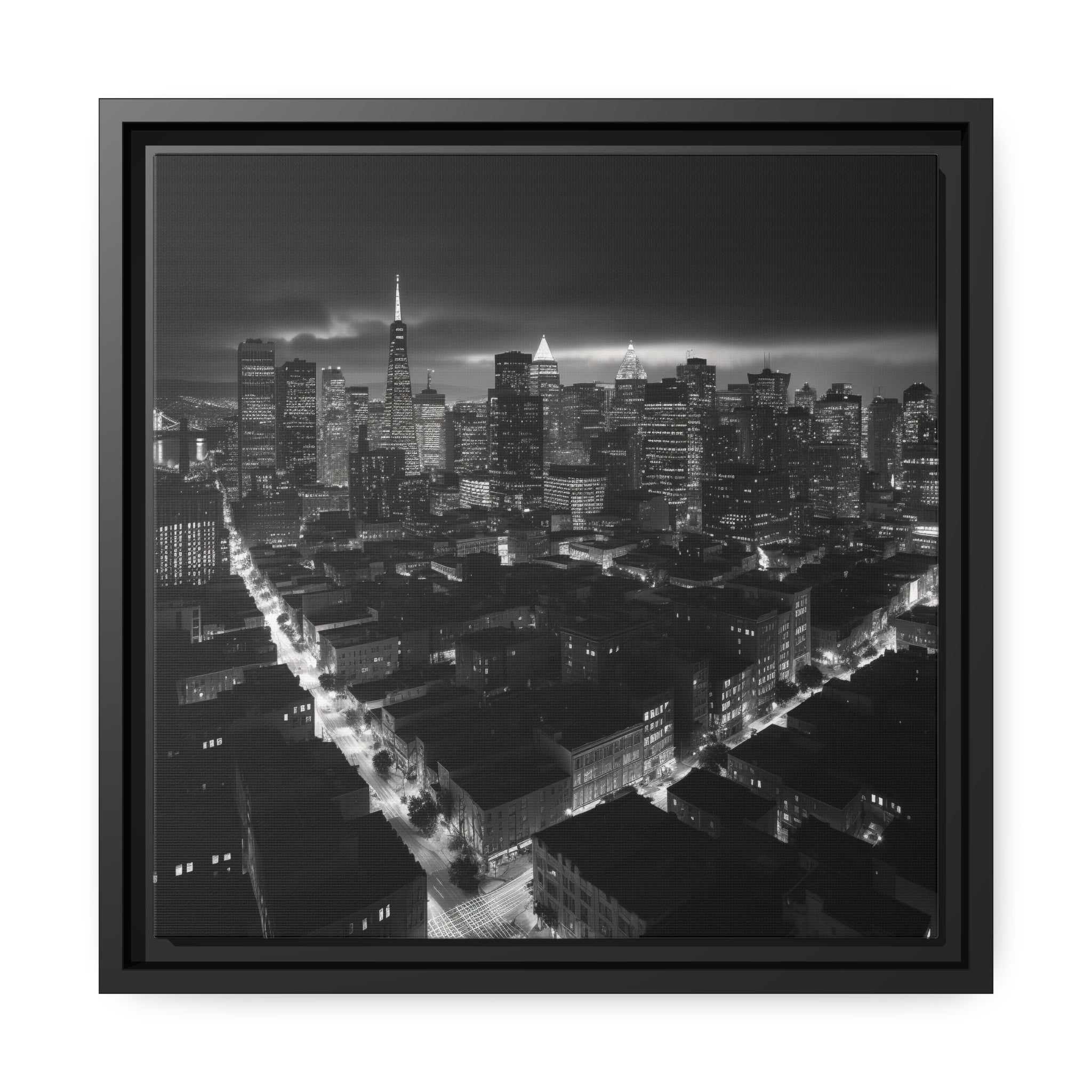 BW City Block Wall Art Matte Canvas, Black Frame