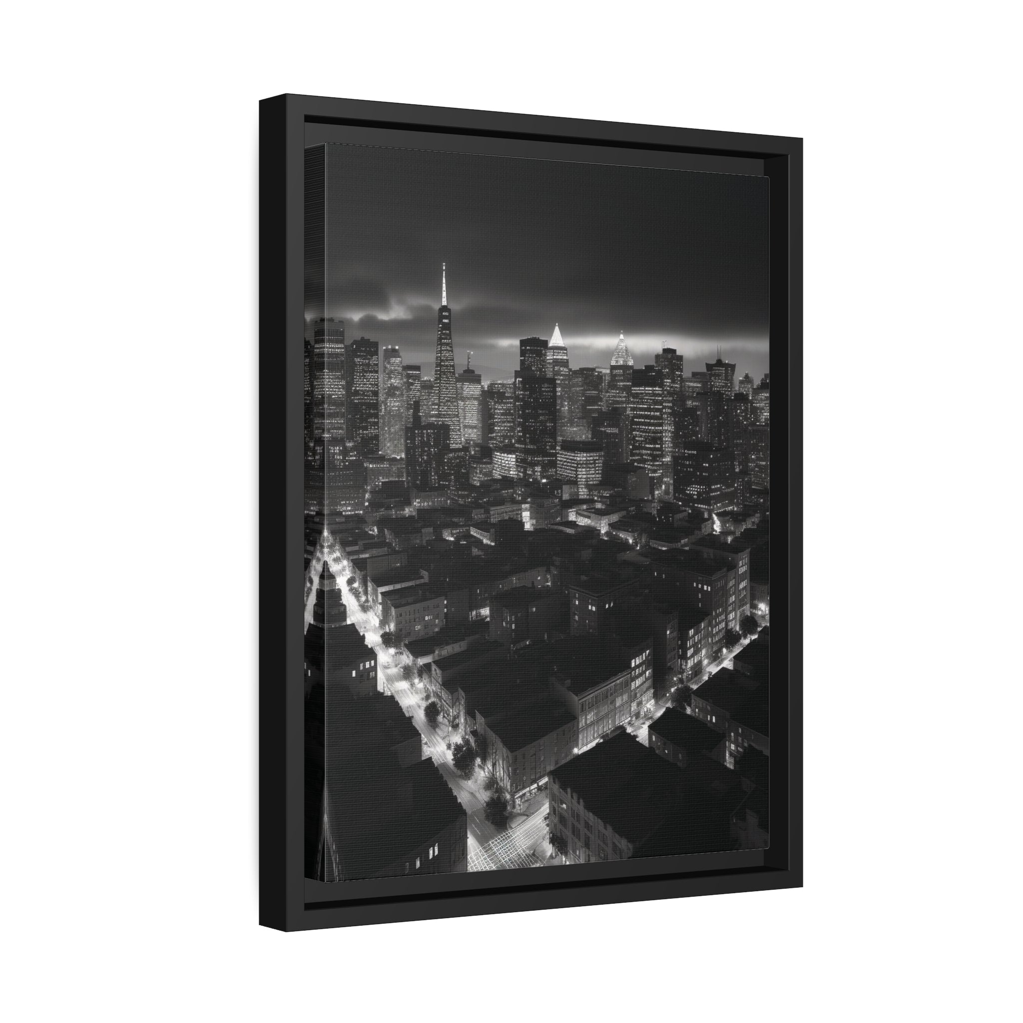 BW City Block Wall Art Matte Canvas, Black Frame