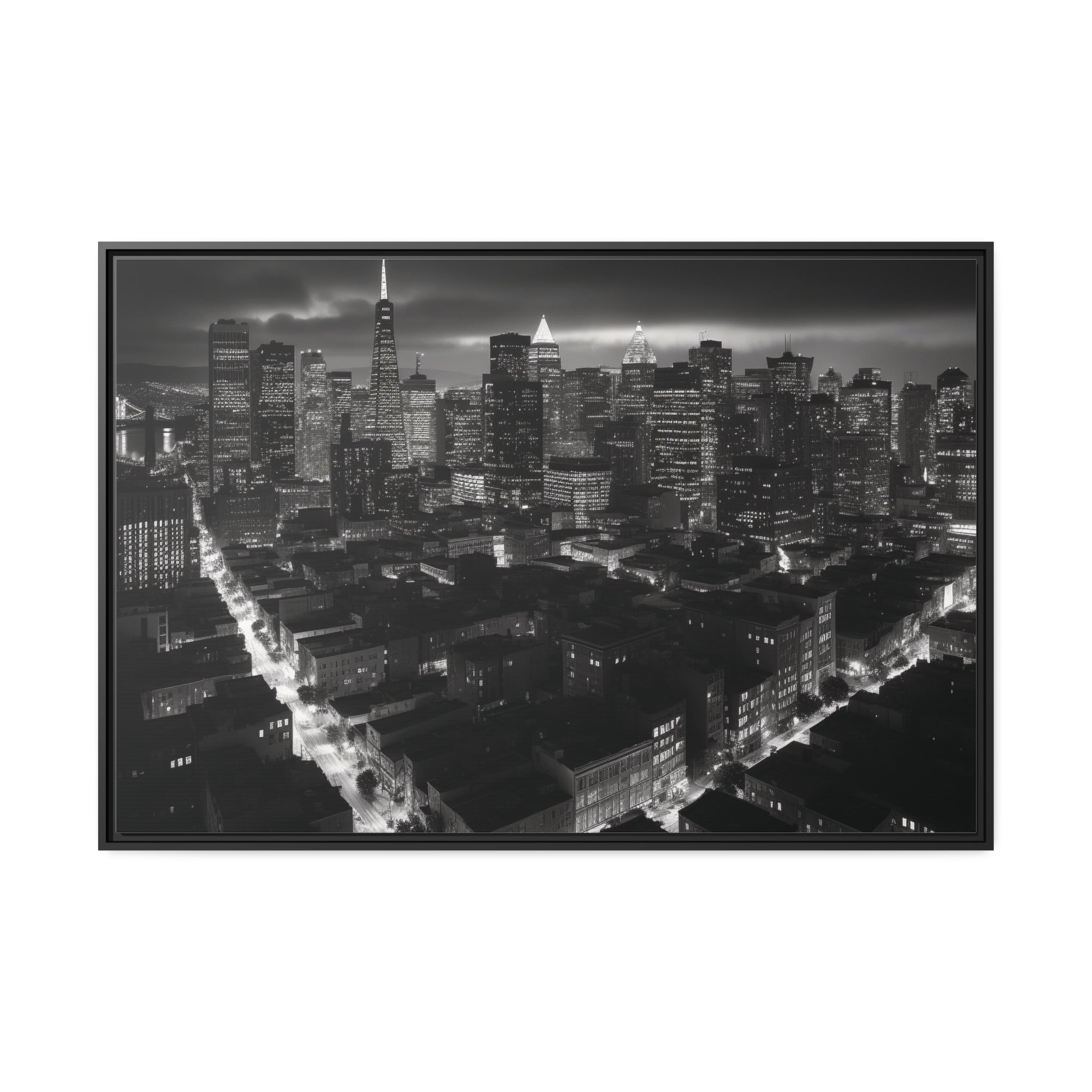 BW City Block Wall Art Matte Canvas, Black Frame