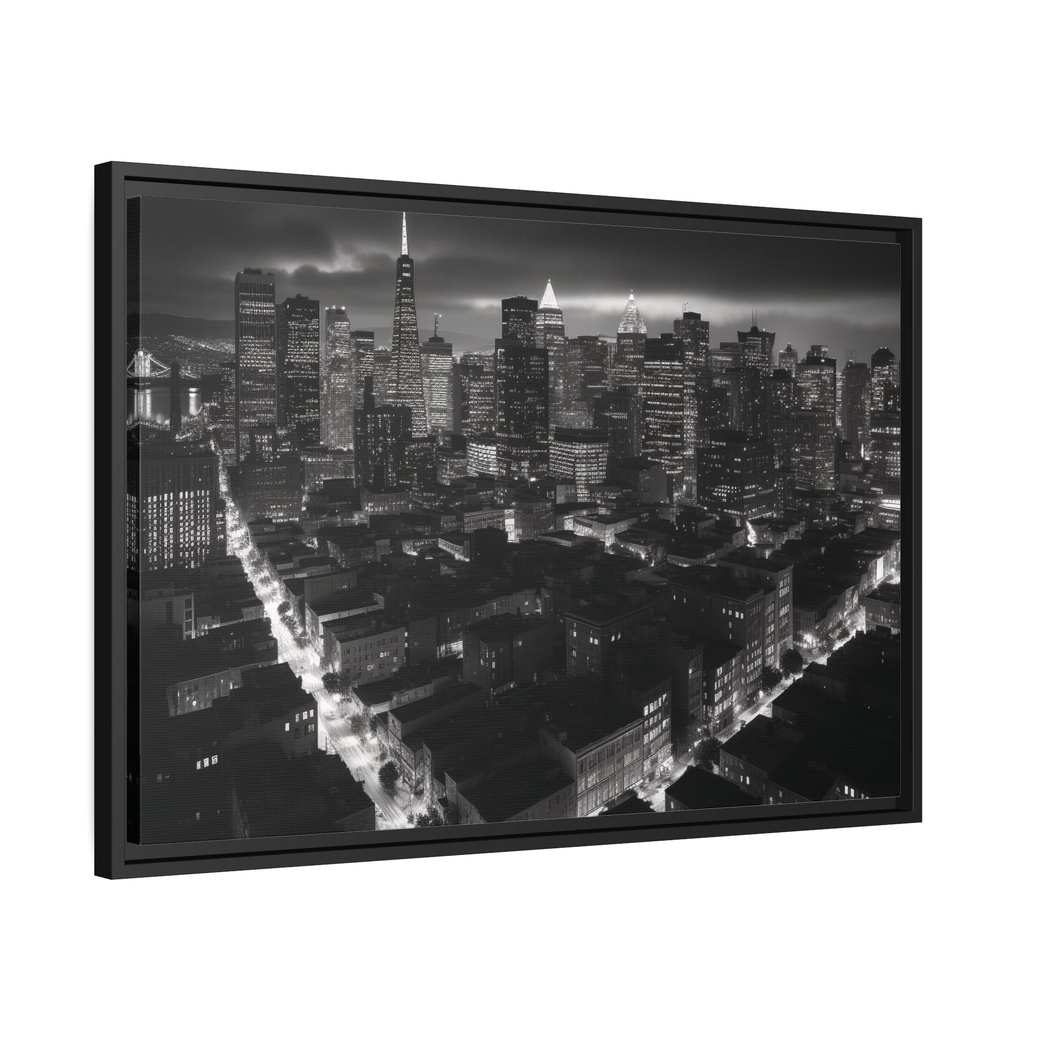 BW City Block Wall Art Matte Canvas, Black Frame