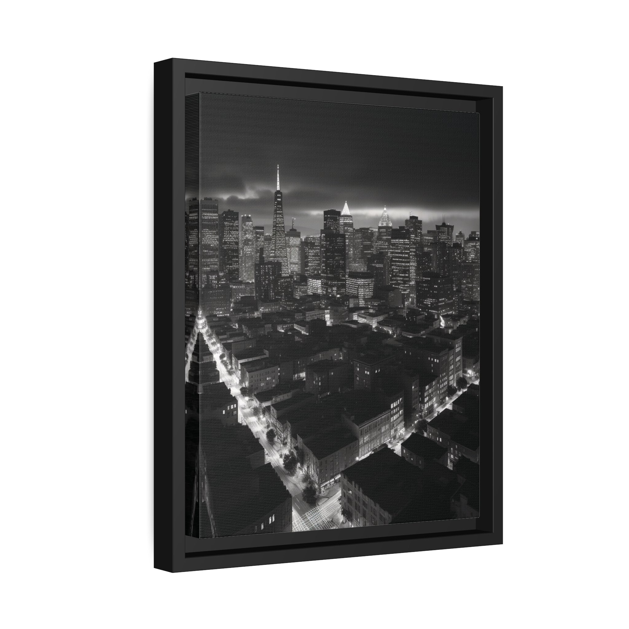 BW City Block Wall Art Matte Canvas, Black Frame