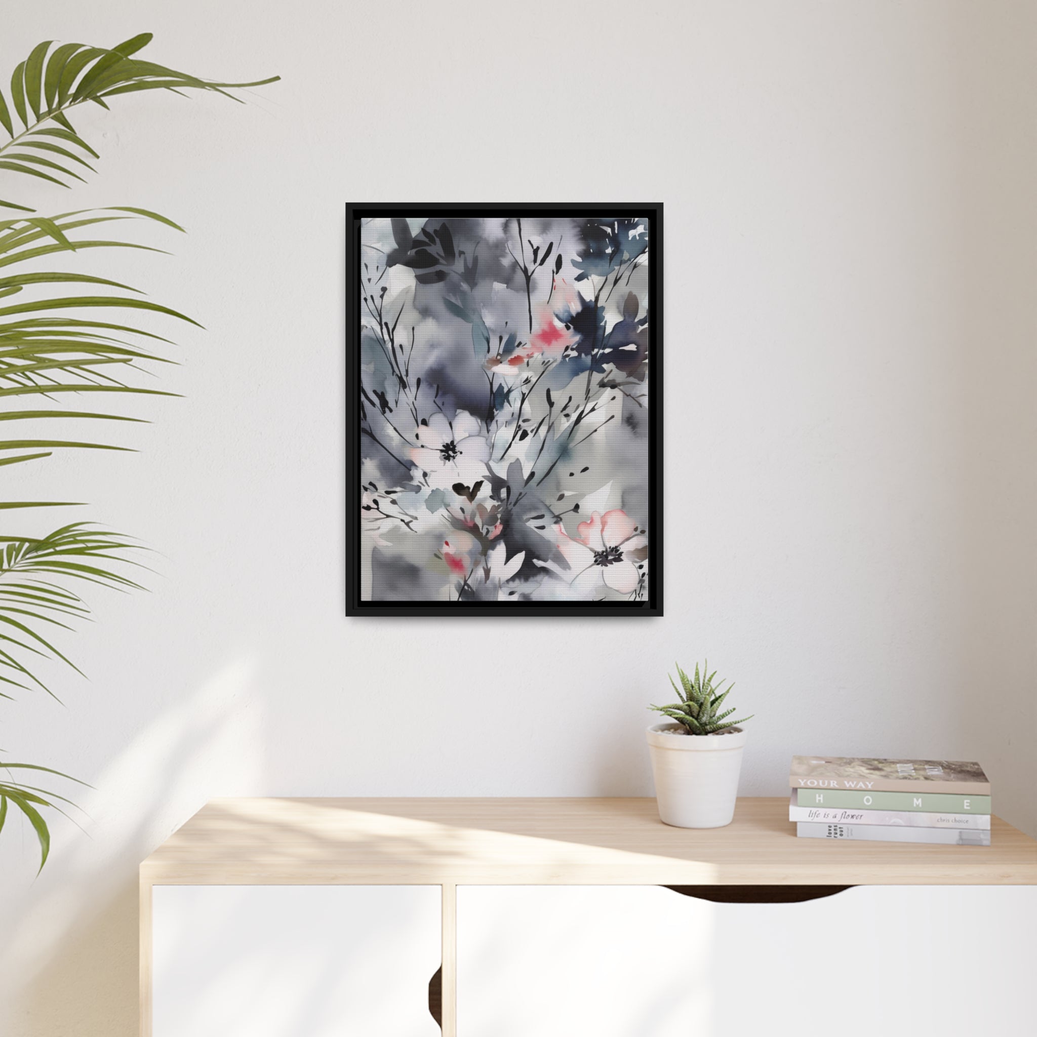 Japanese Flora I Matte Canvas, Black Frame