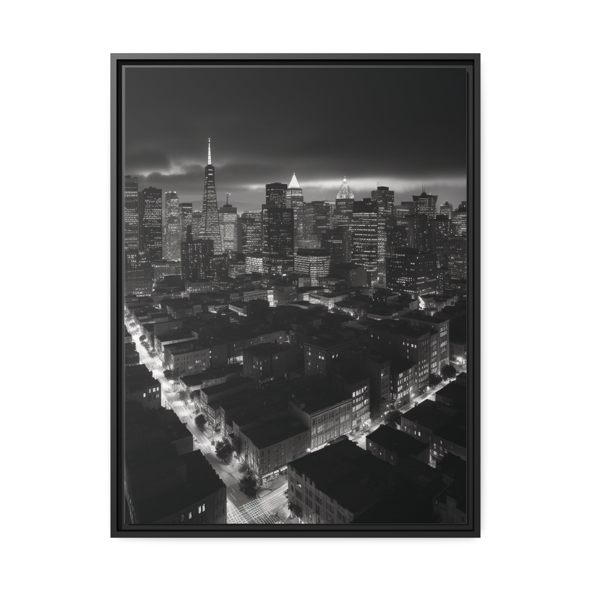 BW City Block Wall Art Matte Canvas, Black Frame