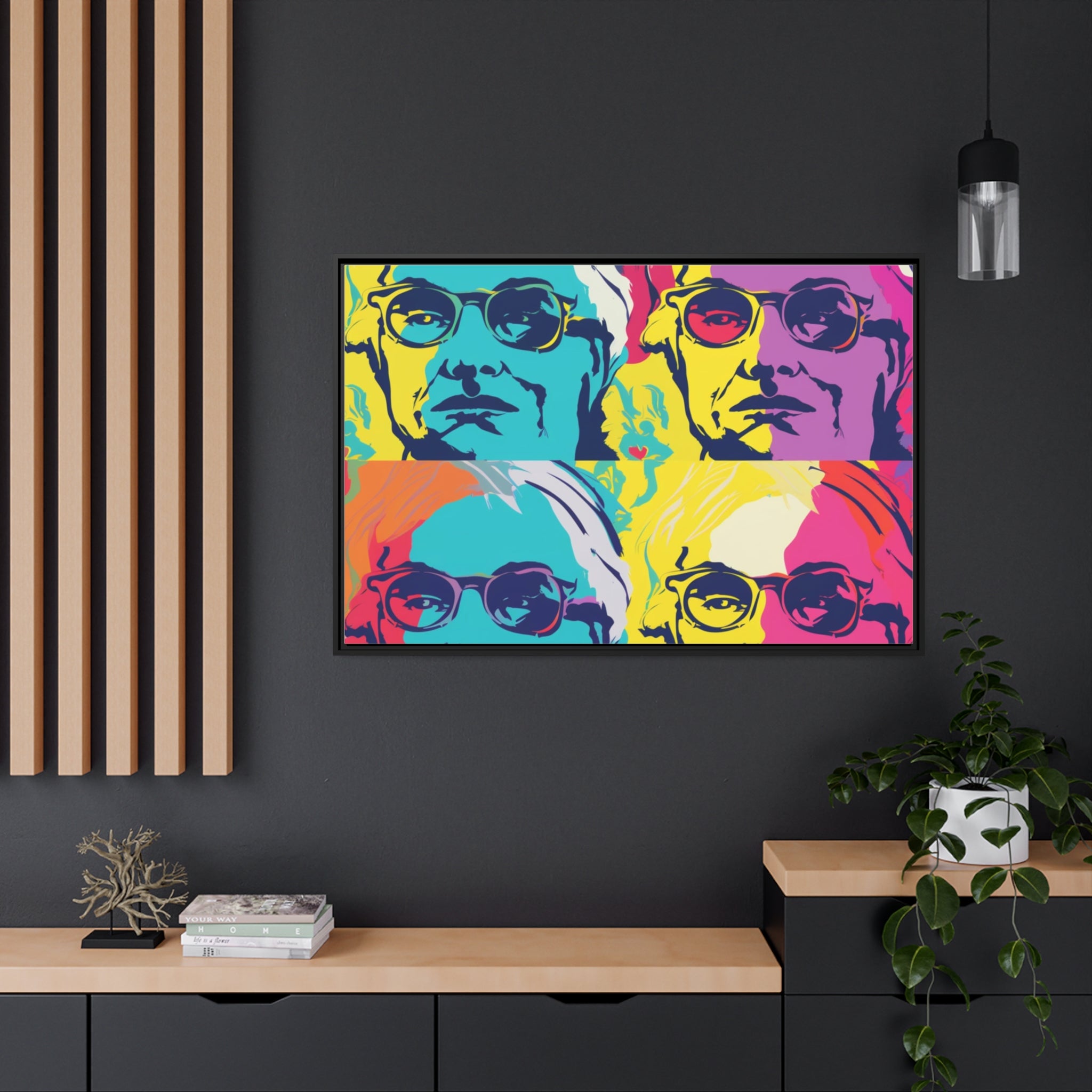 Pop Art Inspired by Andy B Matte Canvas, Black Frame