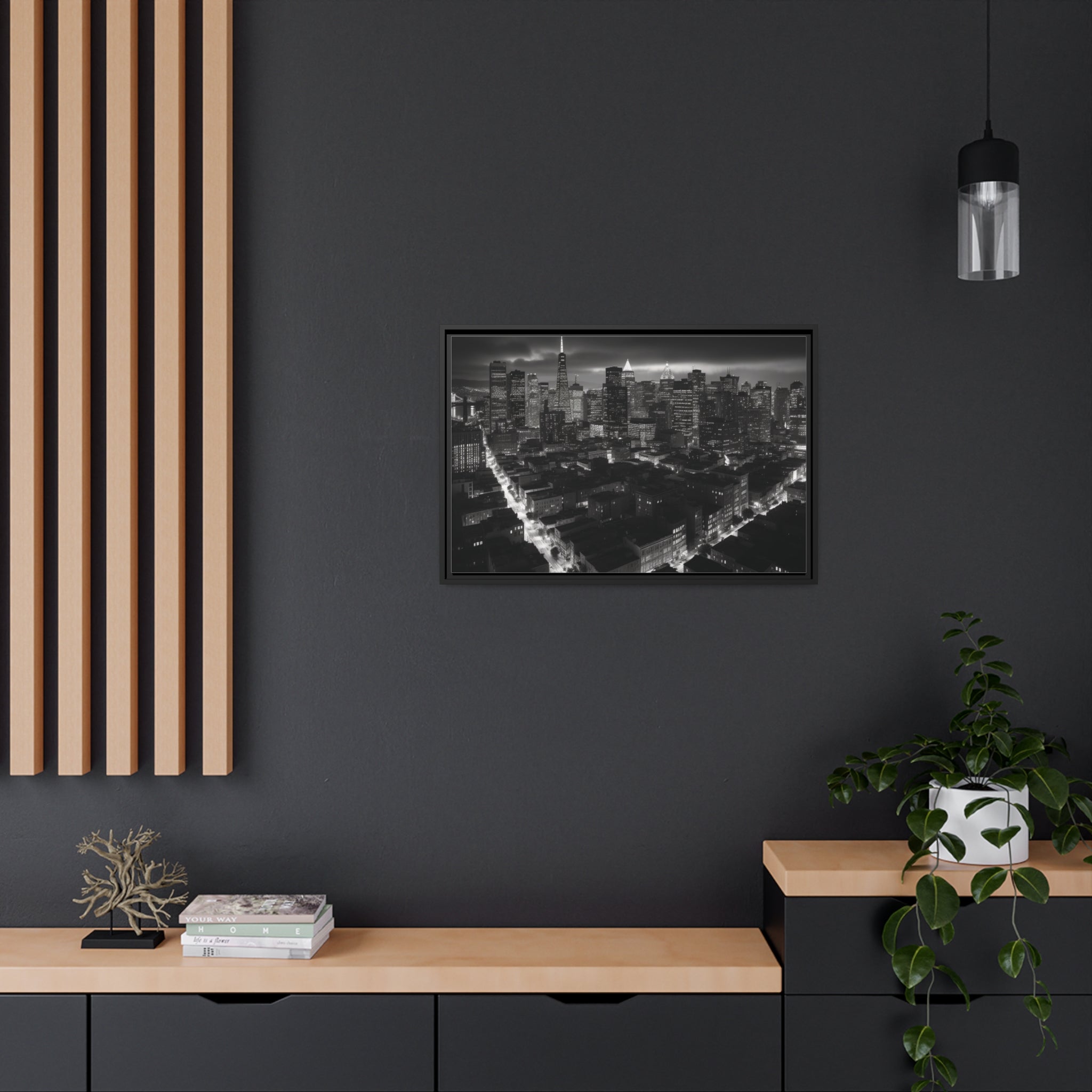 BW City Block Wall Art Matte Canvas, Black Frame