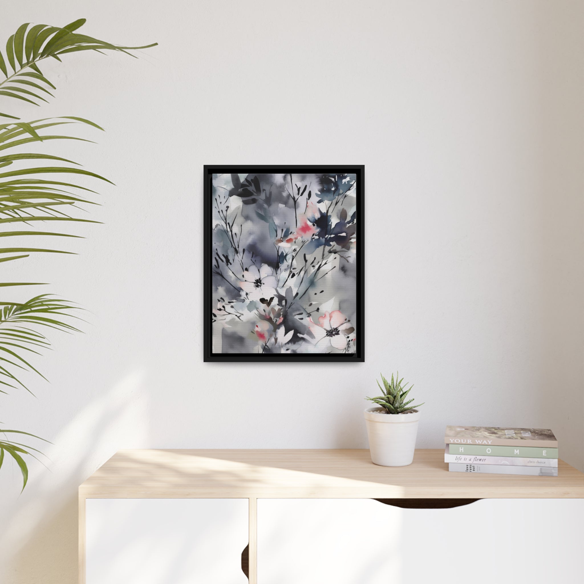 Japanese Flora I Matte Canvas, Black Frame