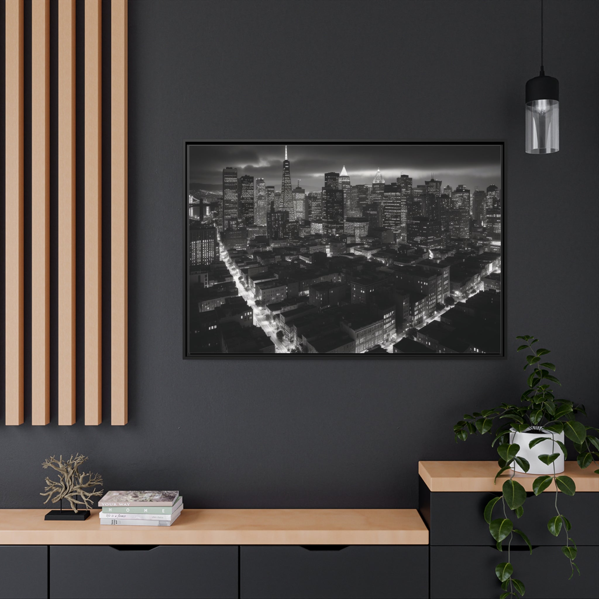 BW City Block Wall Art Matte Canvas, Black Frame