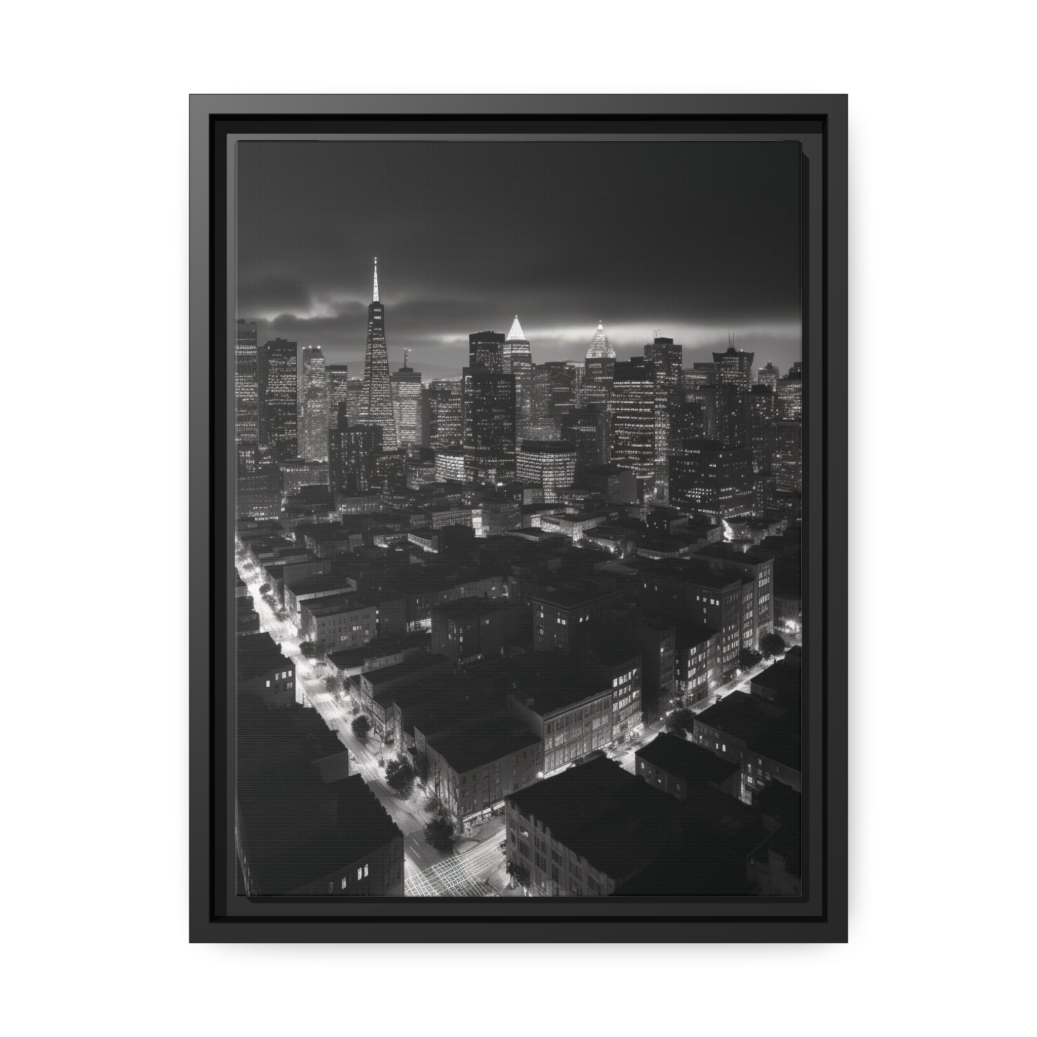 BW City Block Wall Art Matte Canvas, Black Frame