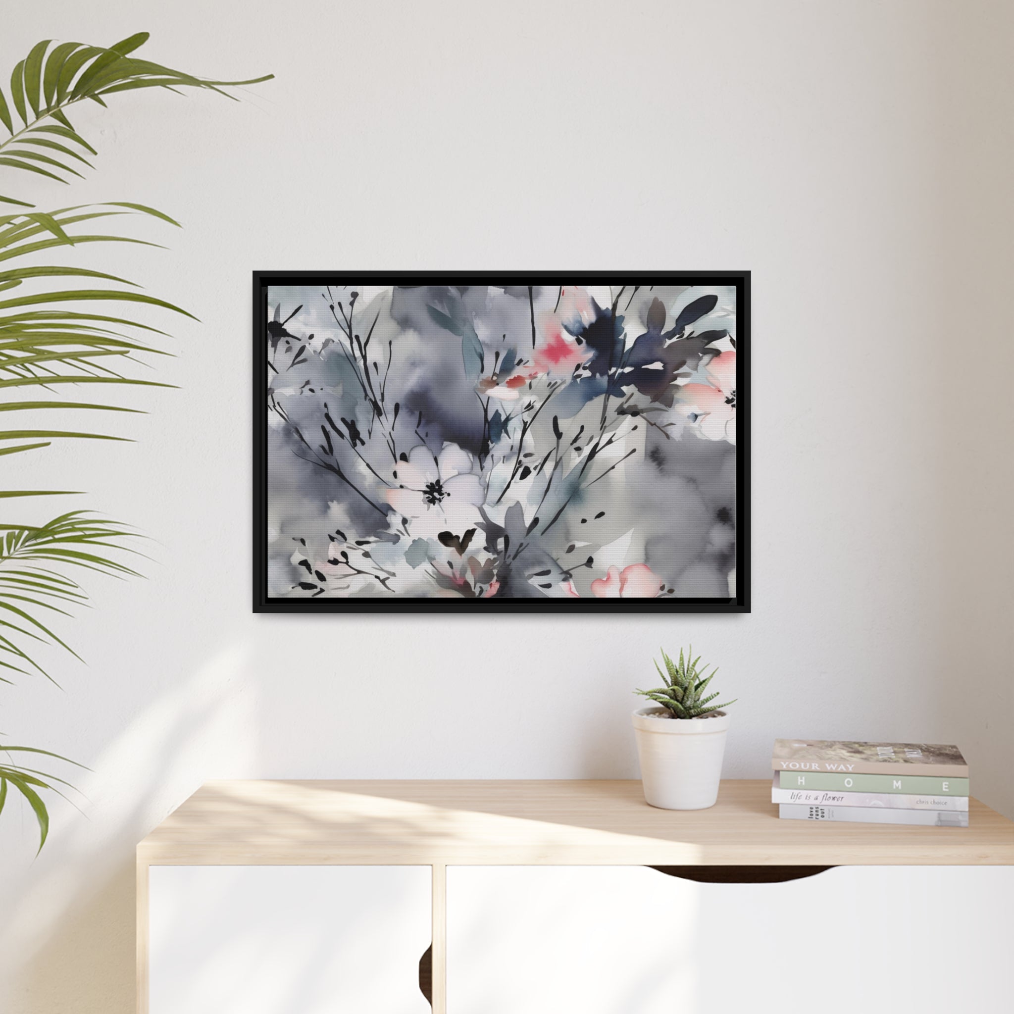 Japanese Flora I Matte Canvas, Black Frame