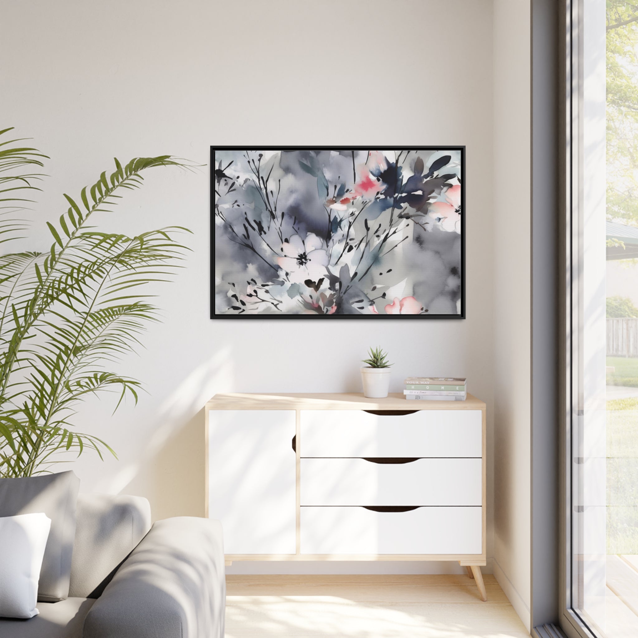 Japanese Flora I Matte Canvas, Black Frame