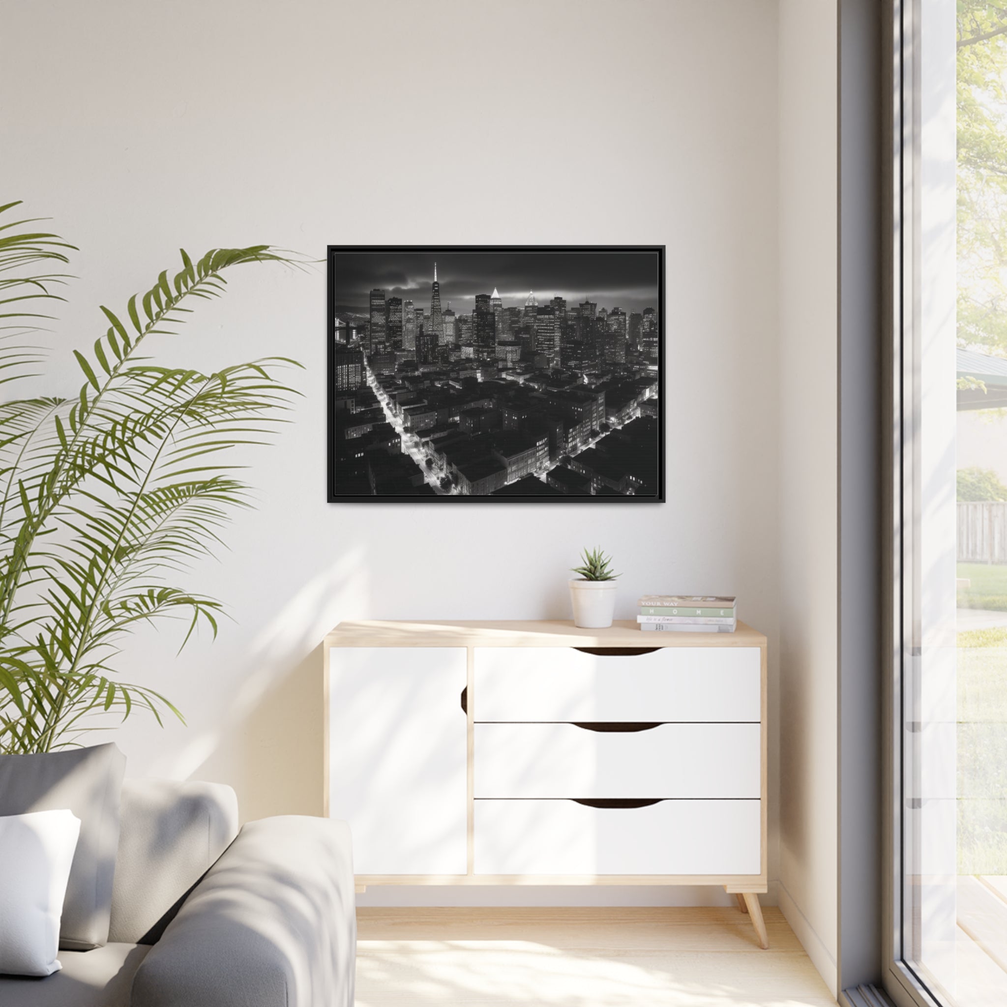 BW City Block Wall Art Matte Canvas, Black Frame