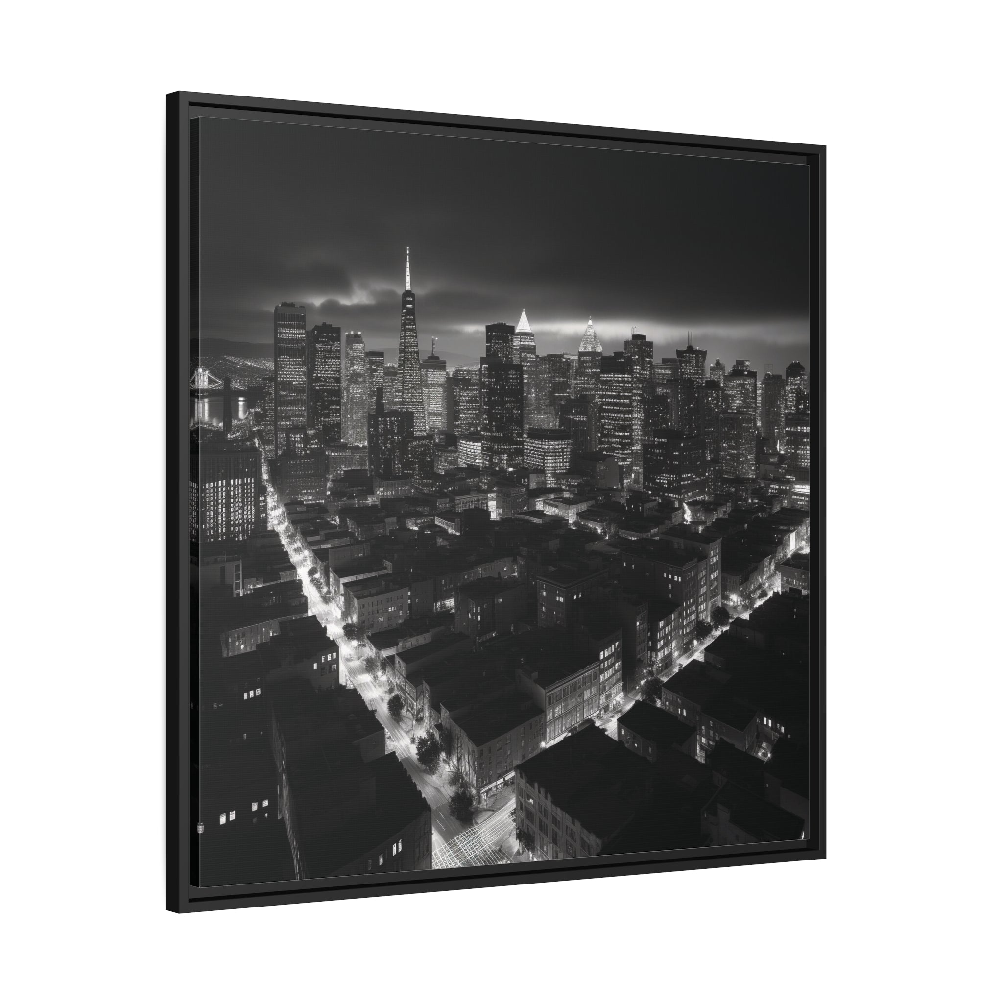 BW City Block Wall Art Matte Canvas, Black Frame