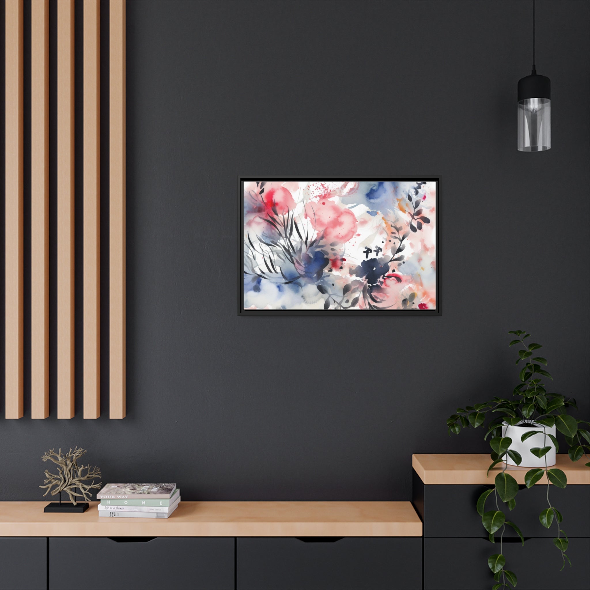 Japanese Flora II Matte Canvas, Black Frame