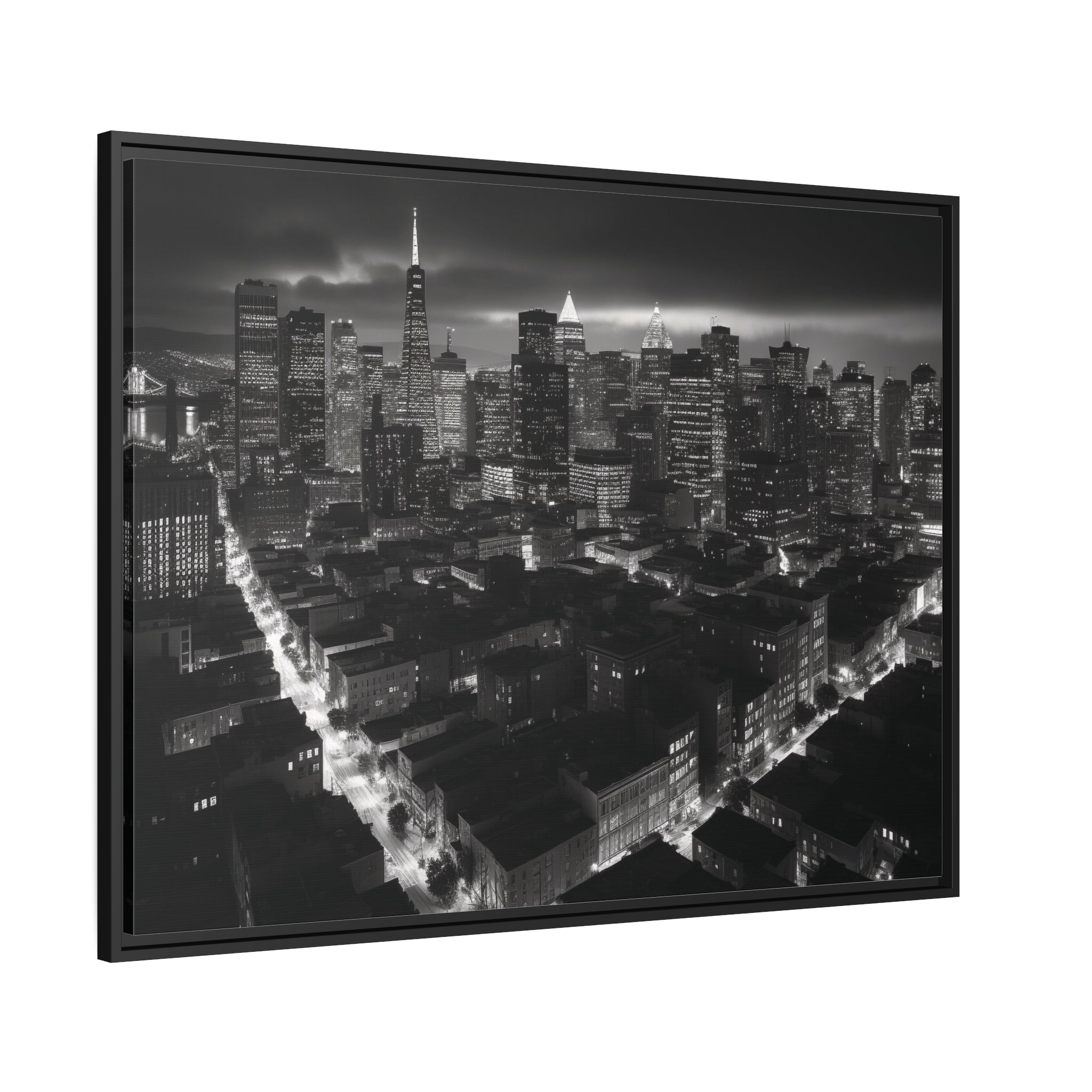 BW City Block Wall Art Matte Canvas, Black Frame