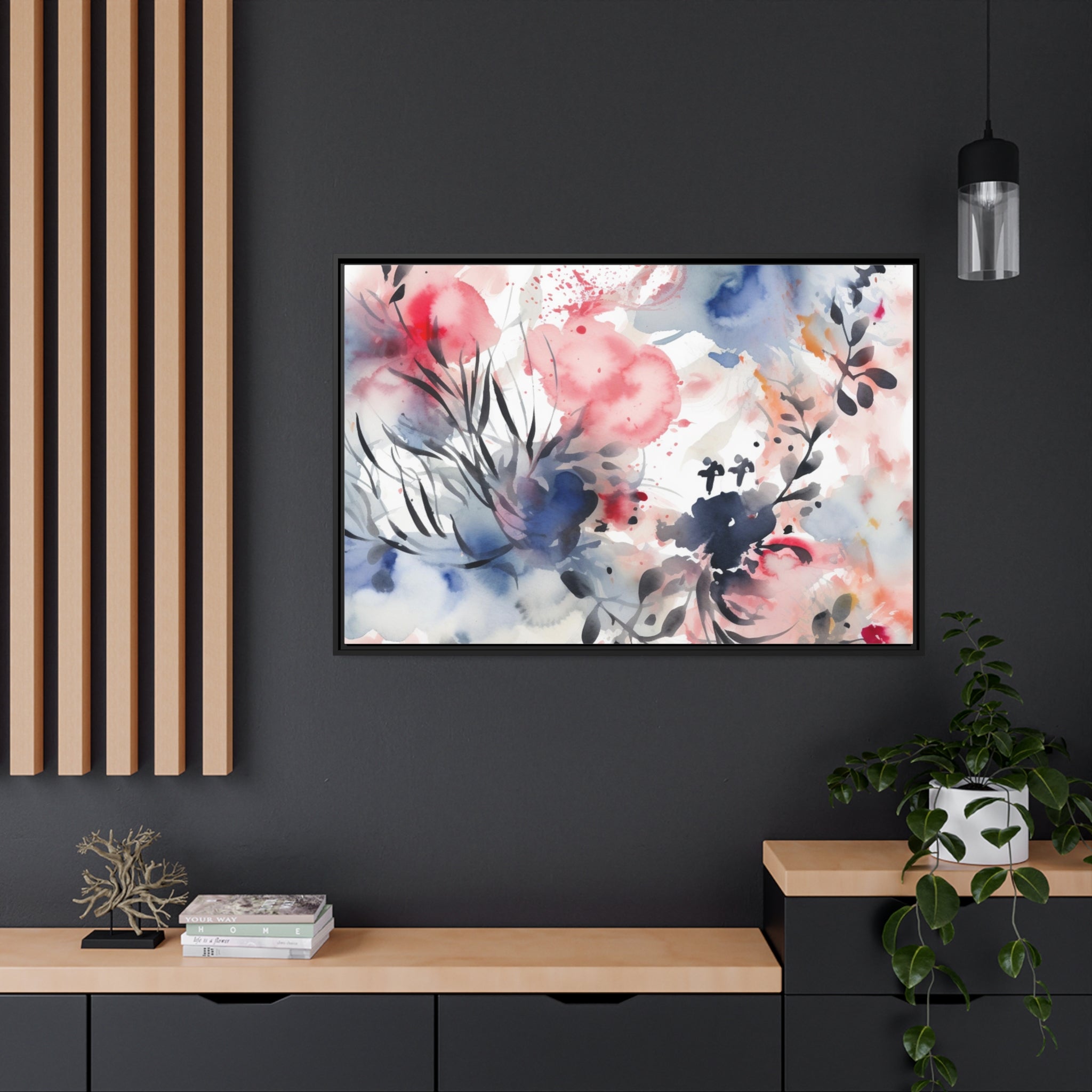 Japanese Flora II Matte Canvas, Black Frame