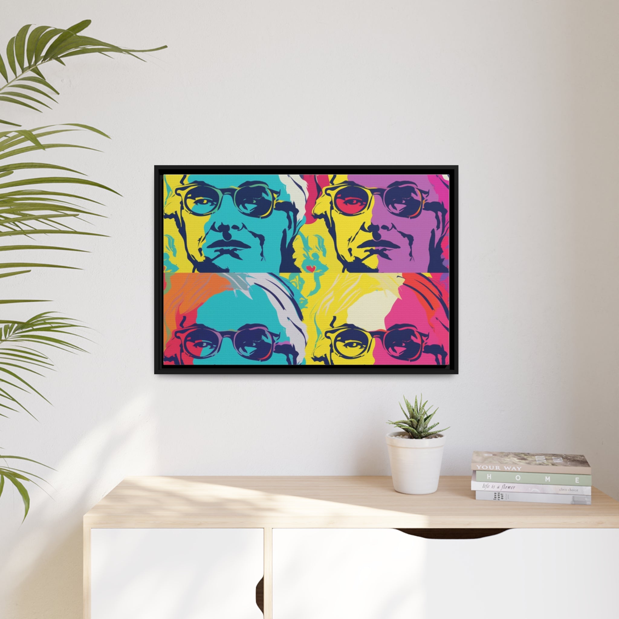 Pop Art Inspired by Andy B Matte Canvas, Black Frame