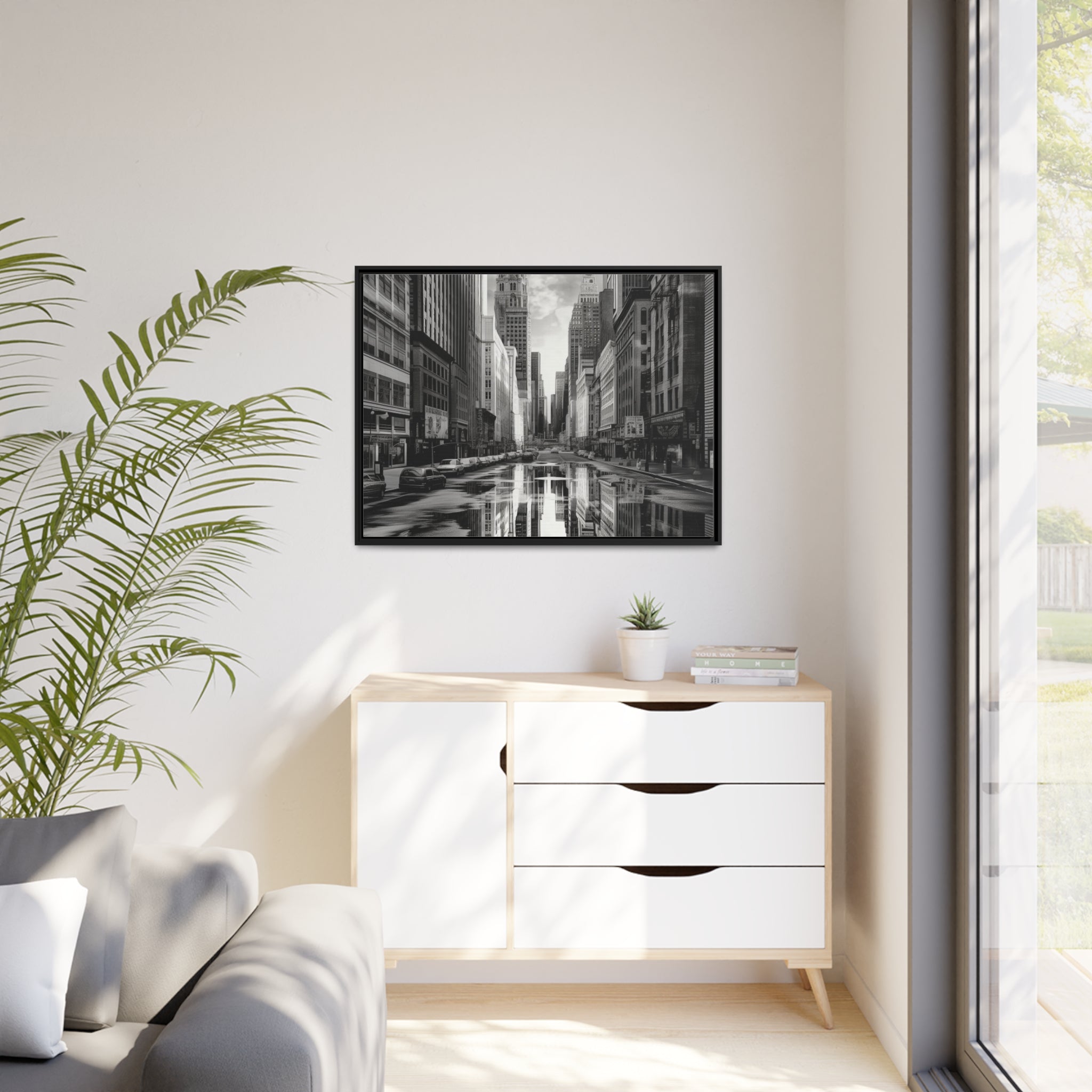 Cityscape II Matte Canvas, Black Frame