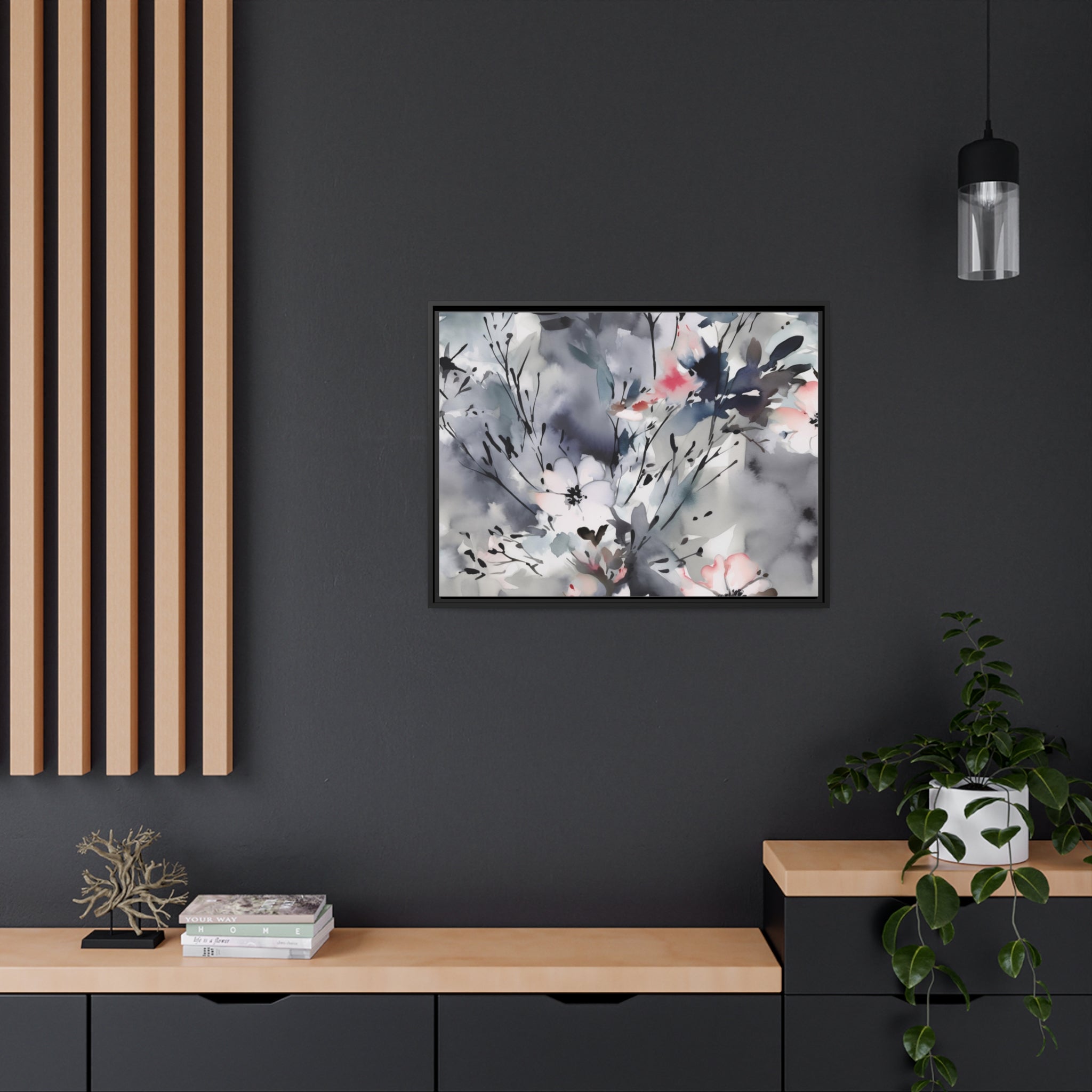 Japanese Flora I Matte Canvas, Black Frame