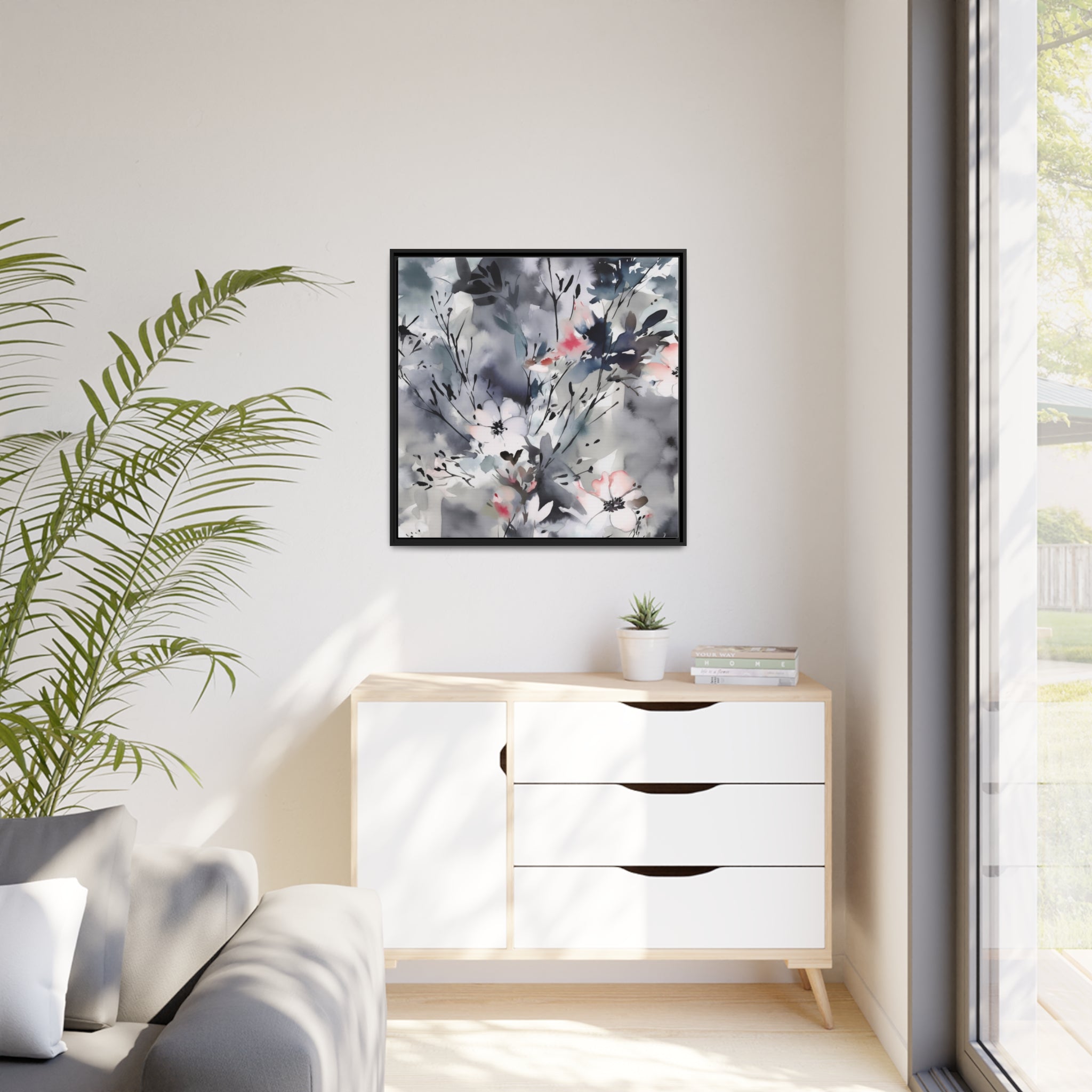 Japanese Flora I Matte Canvas, Black Frame