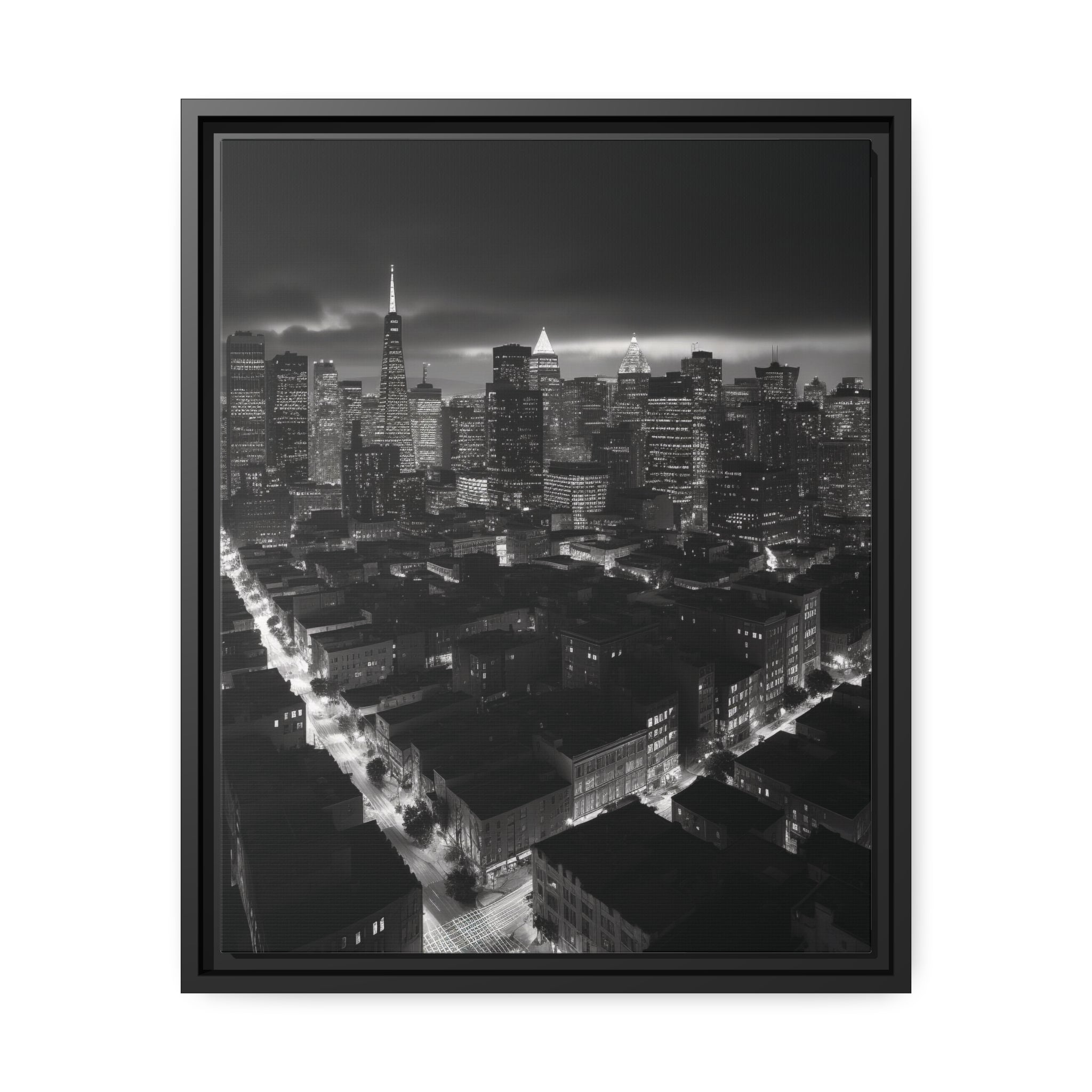 BW City Block Wall Art Matte Canvas, Black Frame