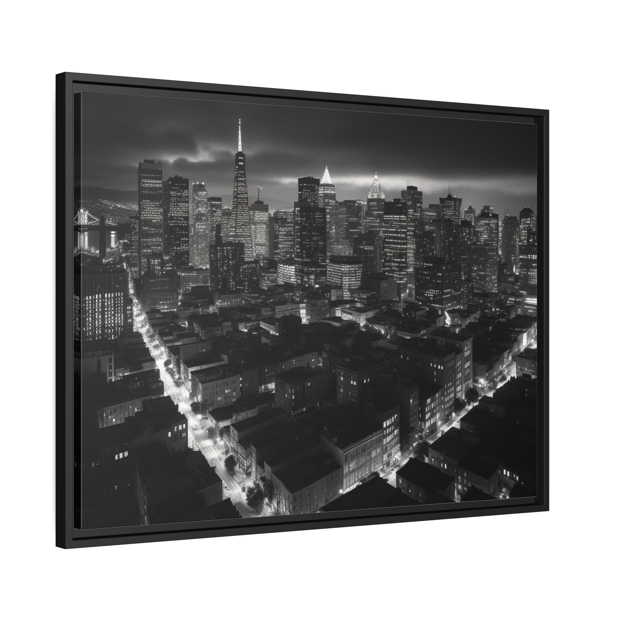 BW City Block Wall Art Matte Canvas, Black Frame