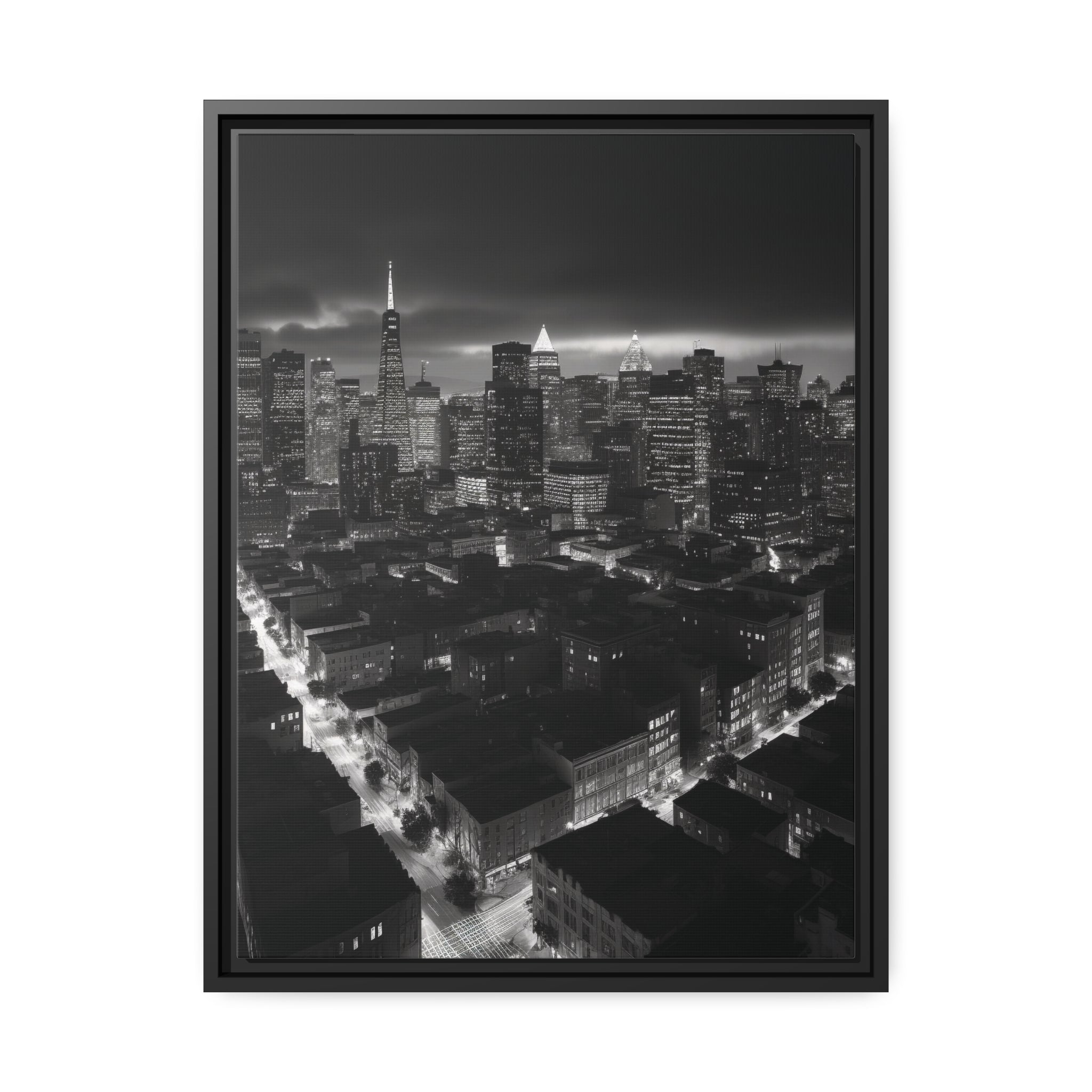 BW City Block Wall Art Matte Canvas, Black Frame