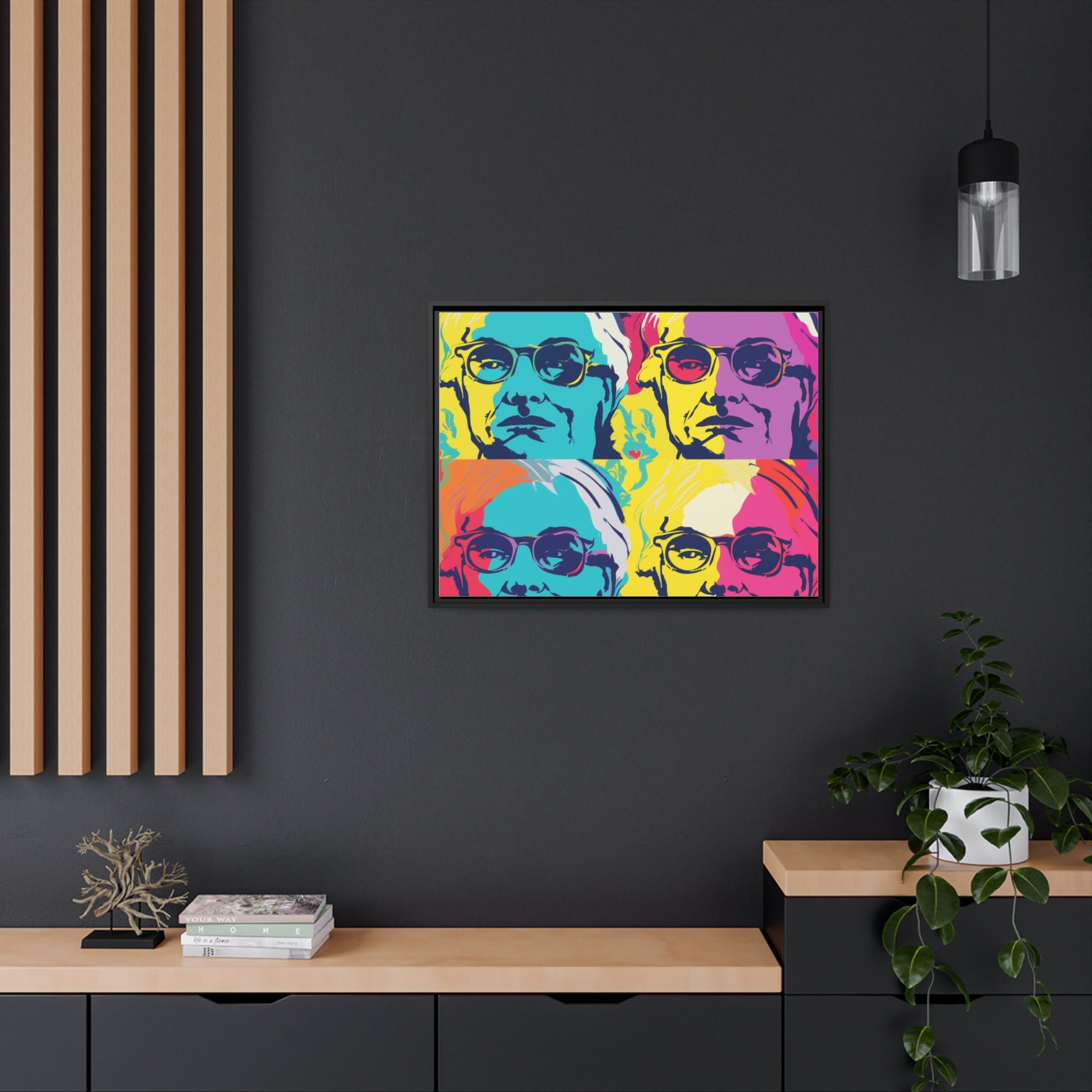 Pop Art Inspired by Andy B Matte Canvas, Black Frame