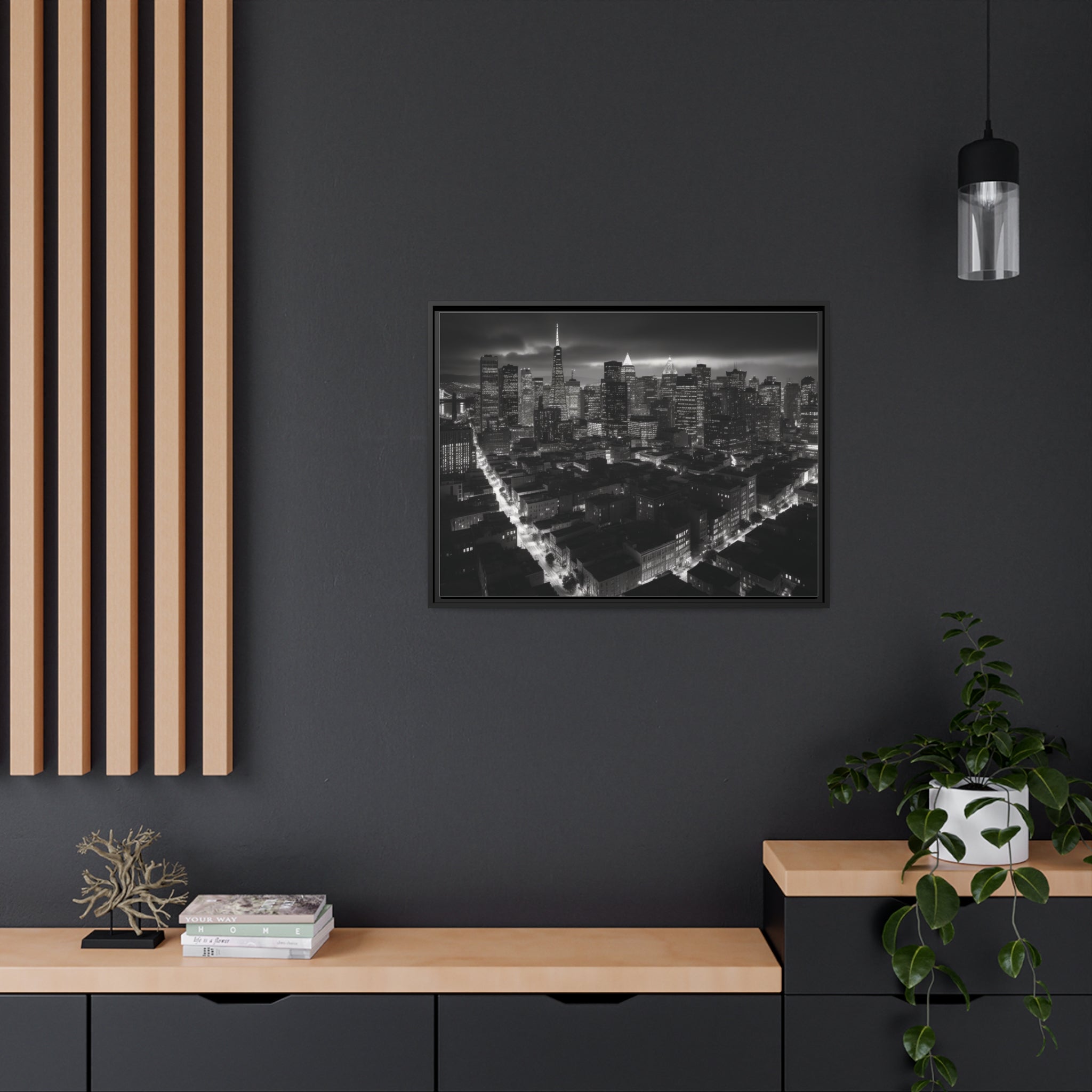 BW City Block Wall Art Matte Canvas, Black Frame