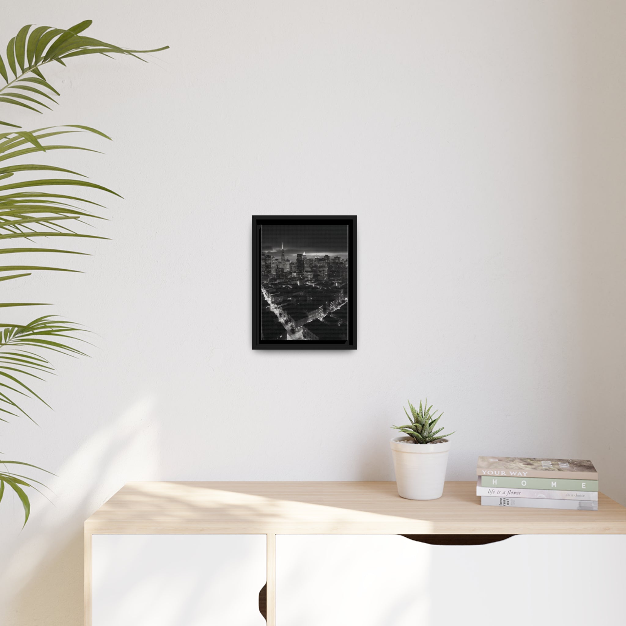 BW City Block Wall Art Matte Canvas, Black Frame