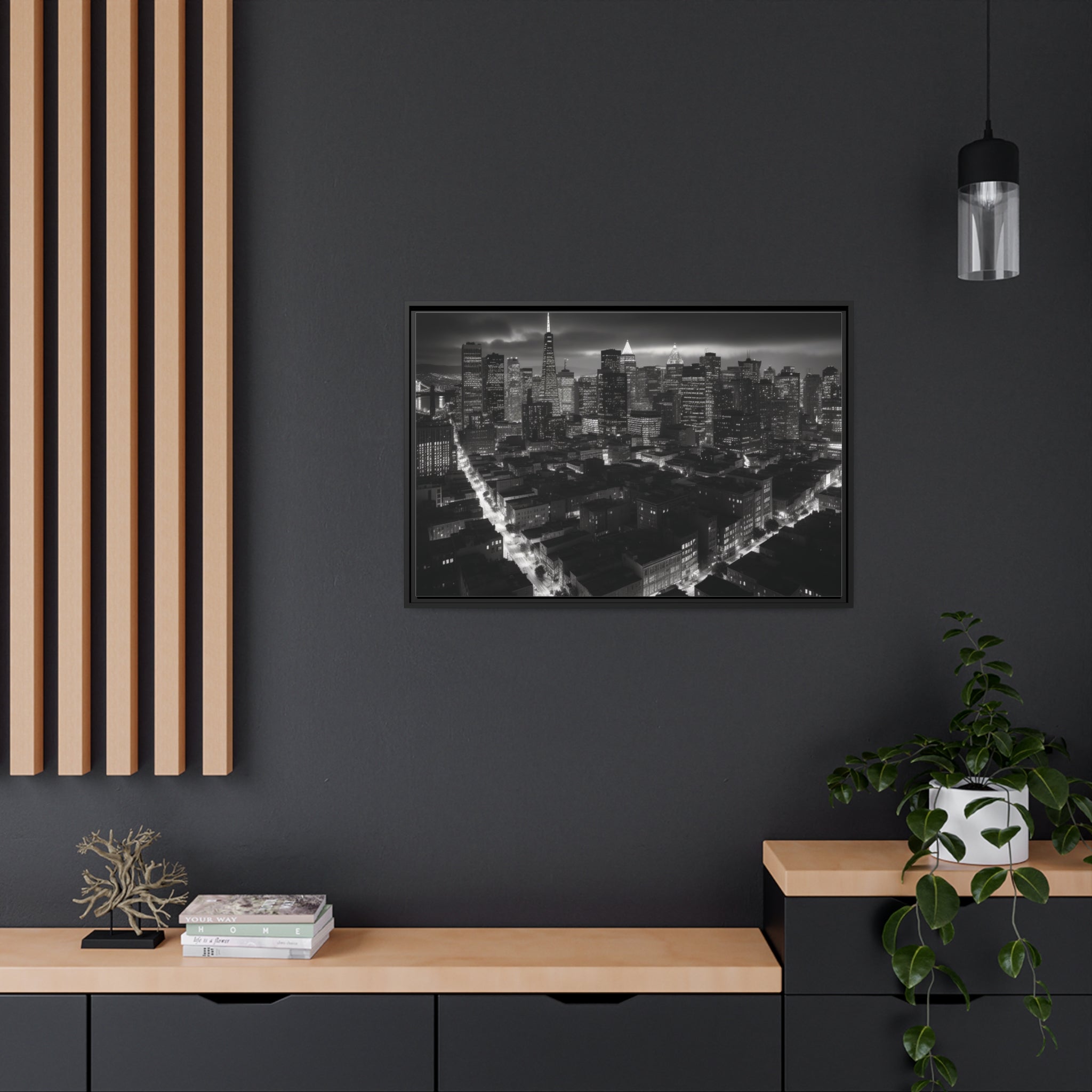 BW City Block Wall Art Matte Canvas, Black Frame