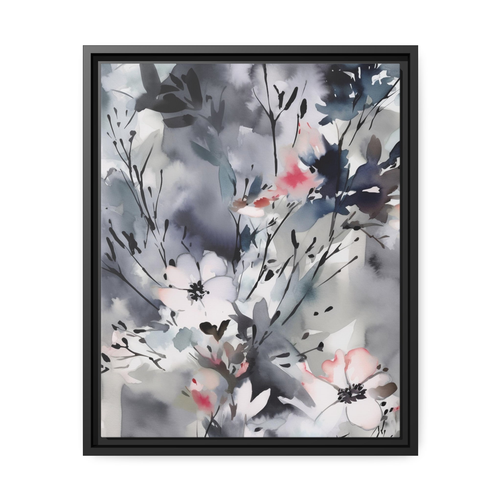 Japanese Flora I Matte Canvas, Black Frame