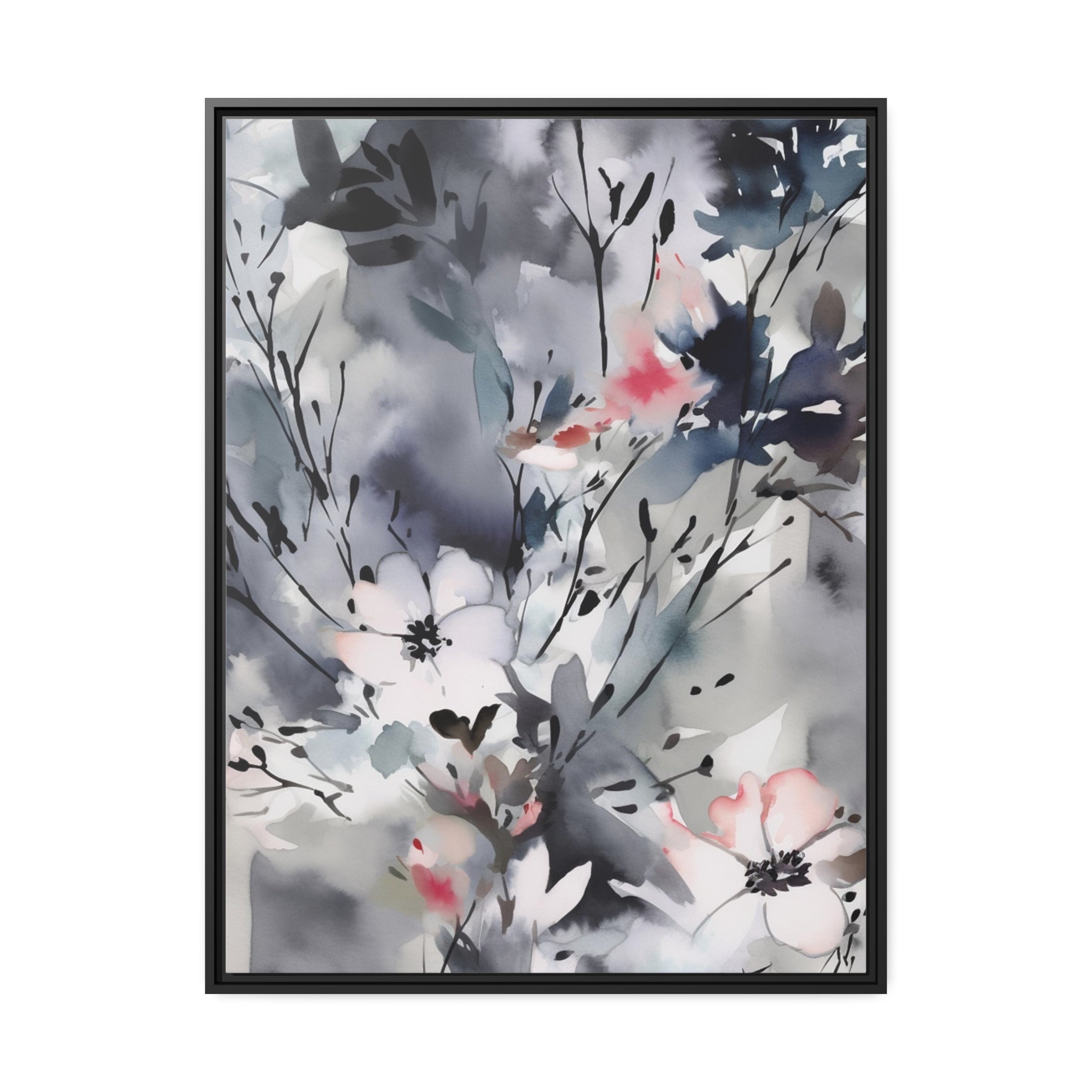 Japanese Flora I Matte Canvas, Black Frame