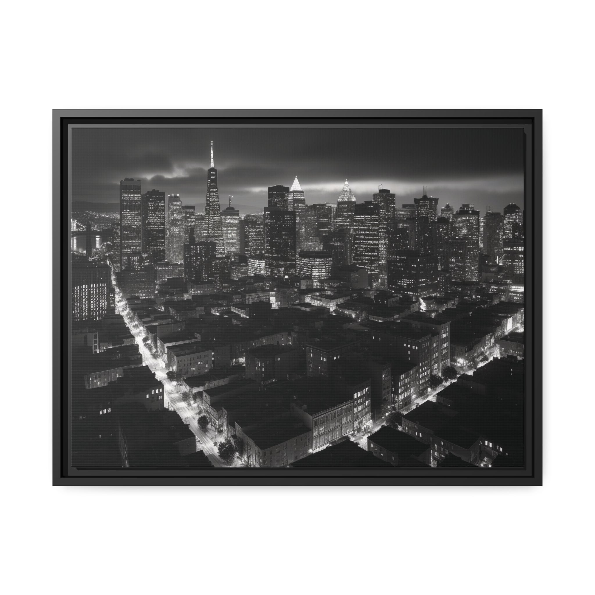 BW City Block Wall Art Matte Canvas, Black Frame