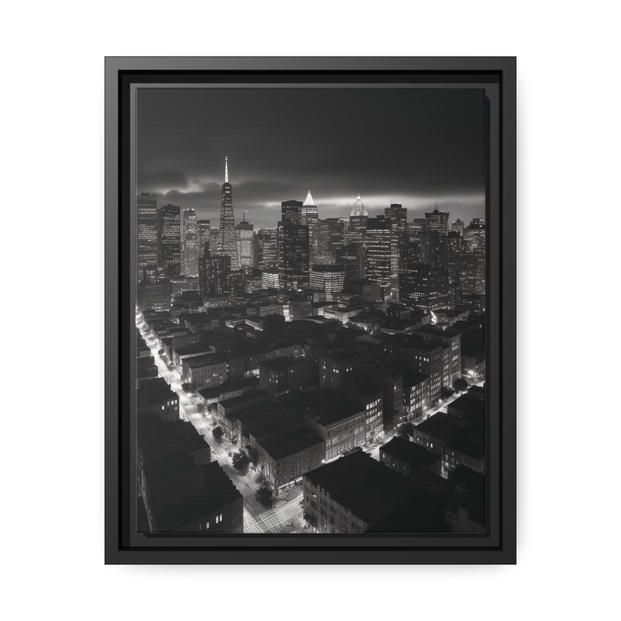 BW City Block Wall Art Matte Canvas, Black Frame