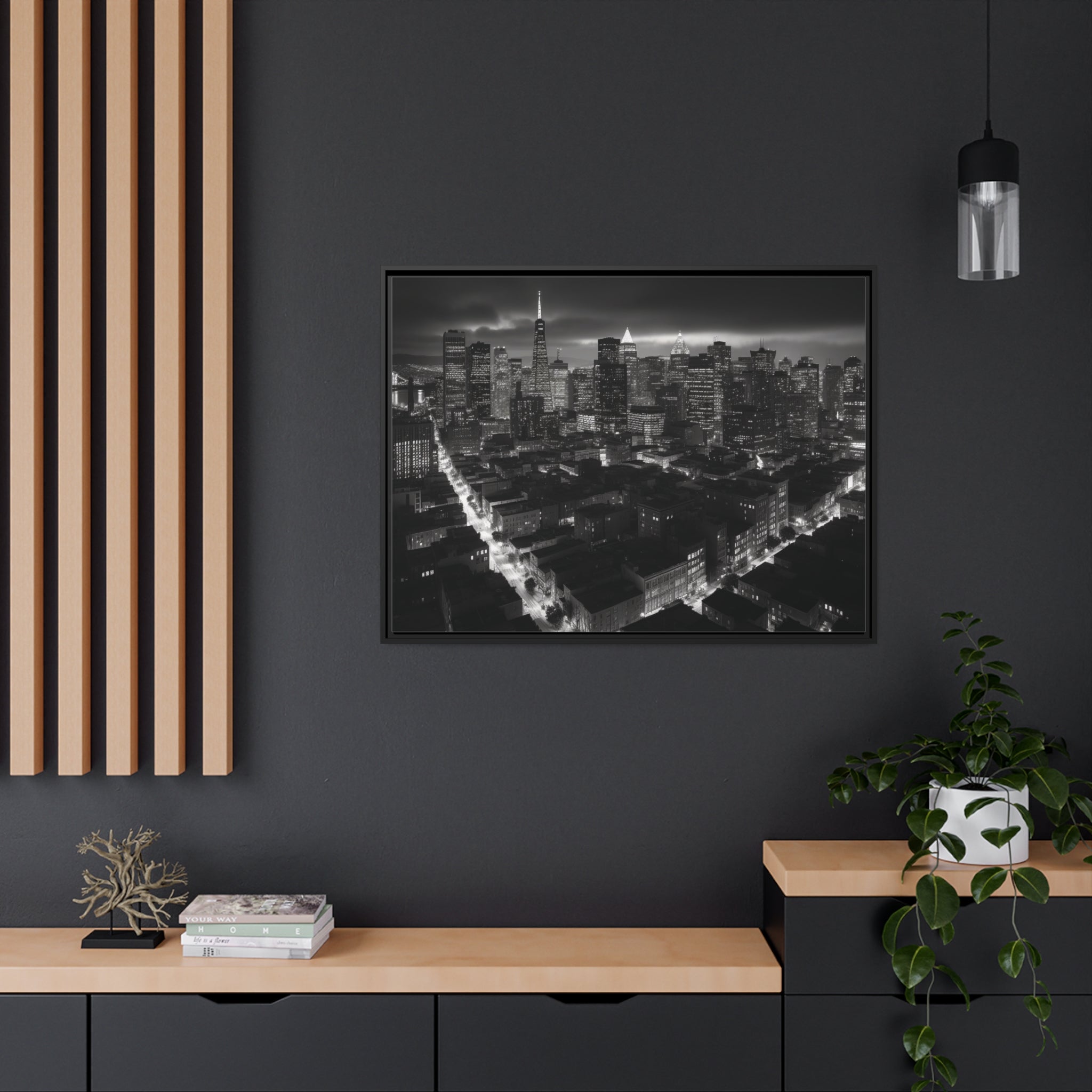 BW City Block Wall Art Matte Canvas, Black Frame