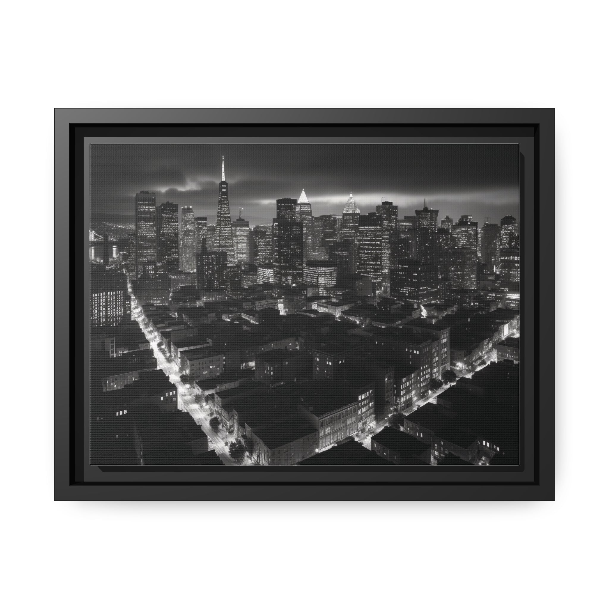 BW City Block Wall Art Matte Canvas, Black Frame