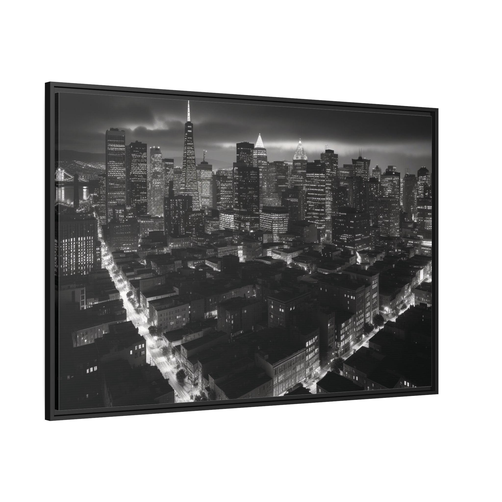 BW City Block Wall Art Matte Canvas, Black Frame