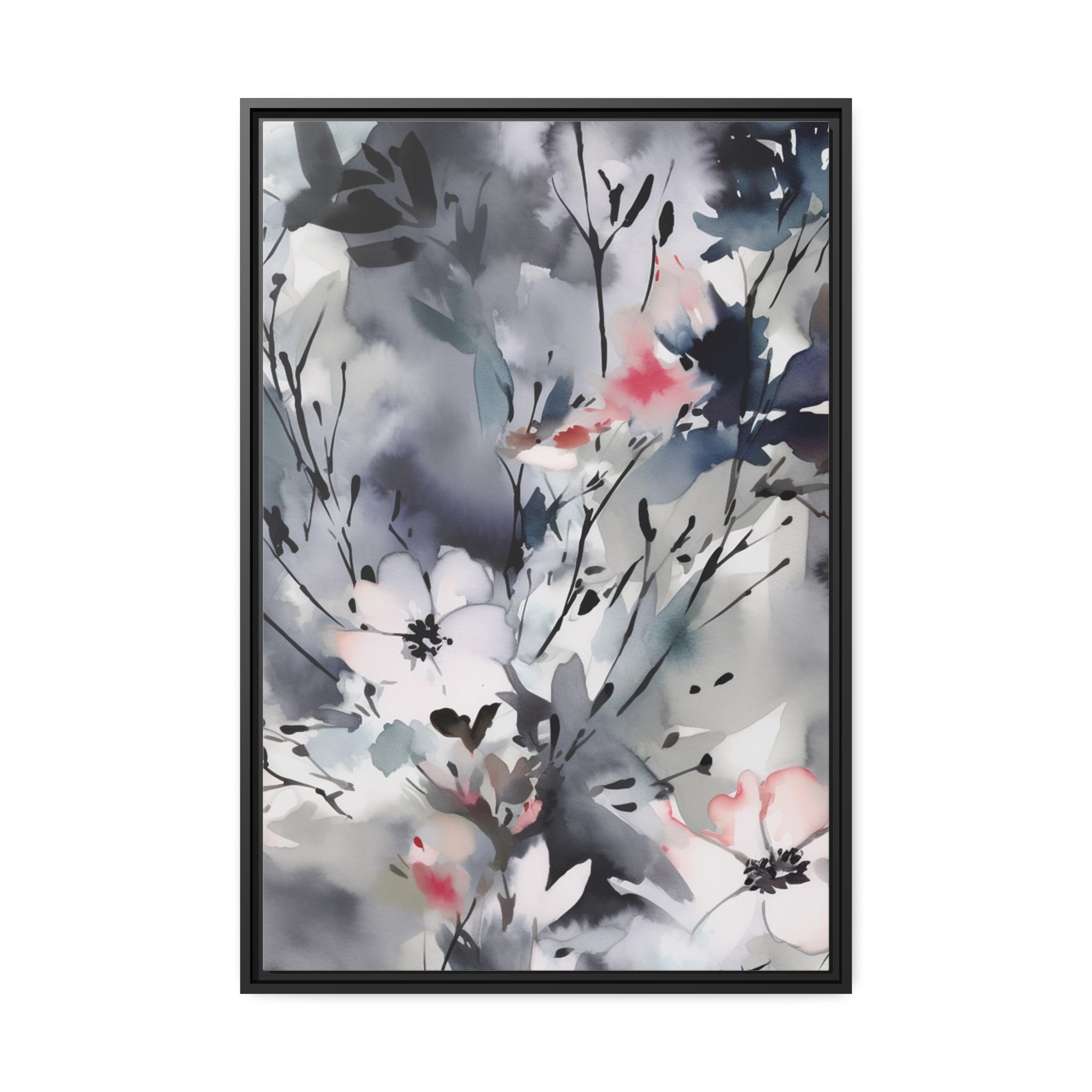 Japanese Flora I Matte Canvas, Black Frame