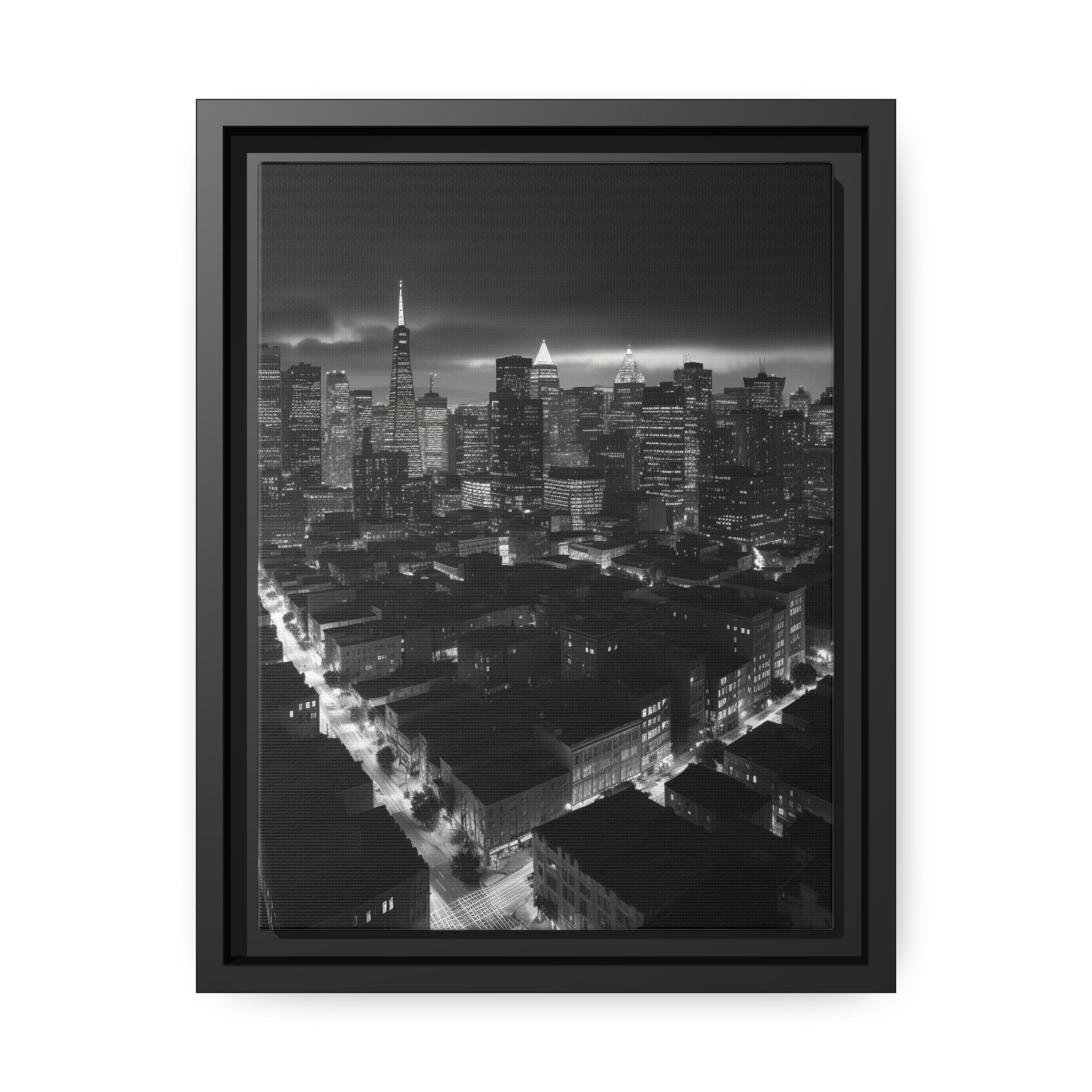 BW City Block Wall Art Matte Canvas, Black Frame