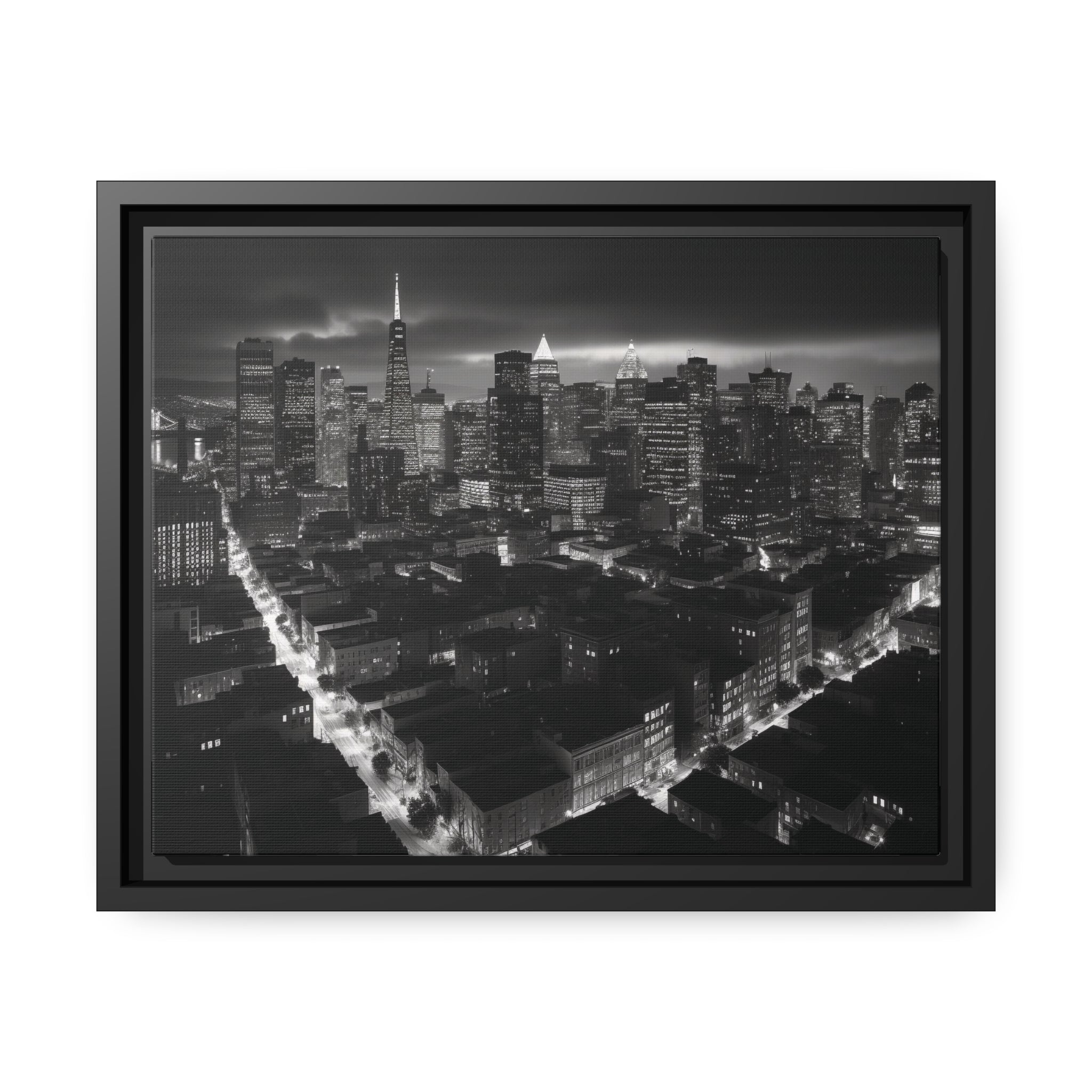 BW City Block Wall Art Matte Canvas, Black Frame