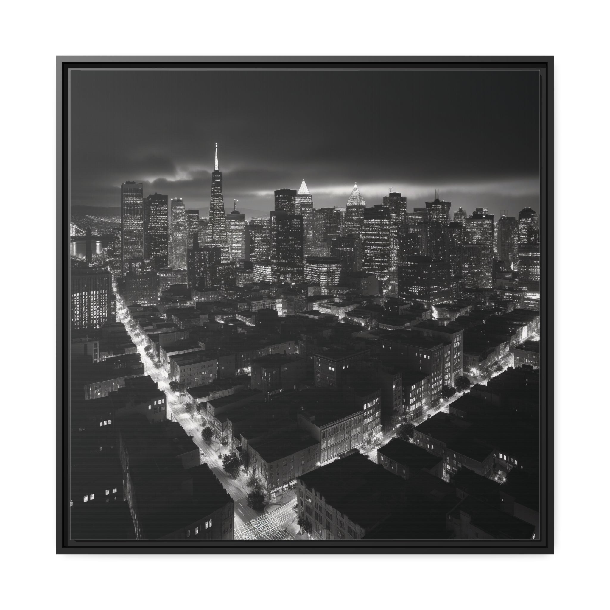 BW City Block Wall Art Matte Canvas, Black Frame