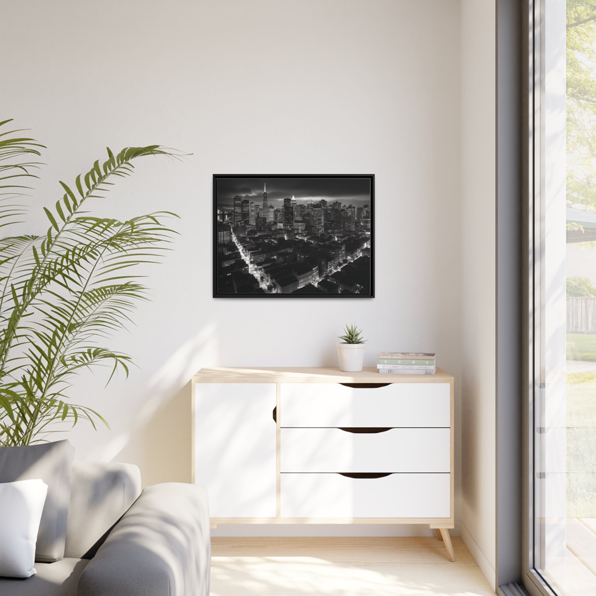 BW City Block Wall Art Matte Canvas, Black Frame