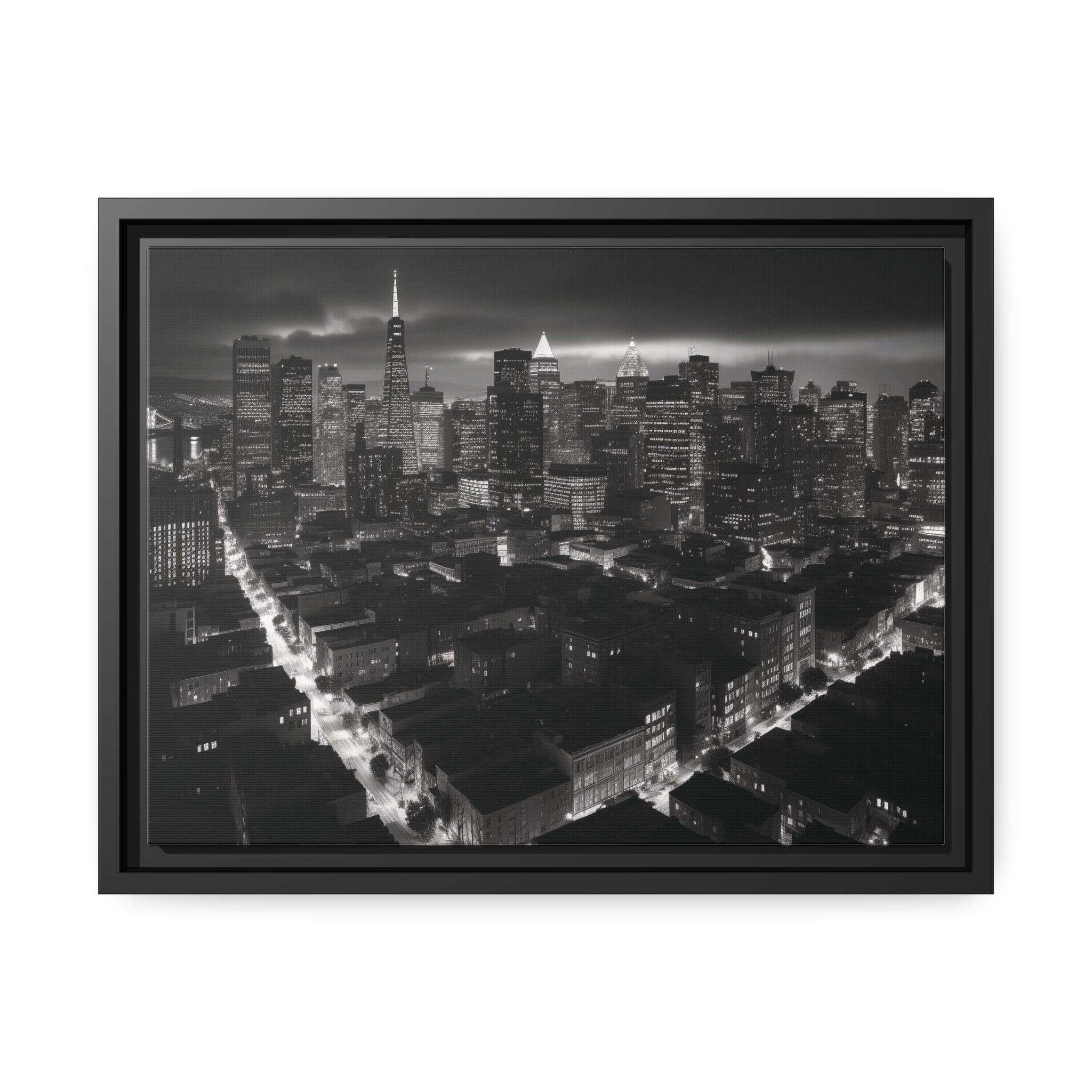 BW City Block Wall Art Matte Canvas, Black Frame