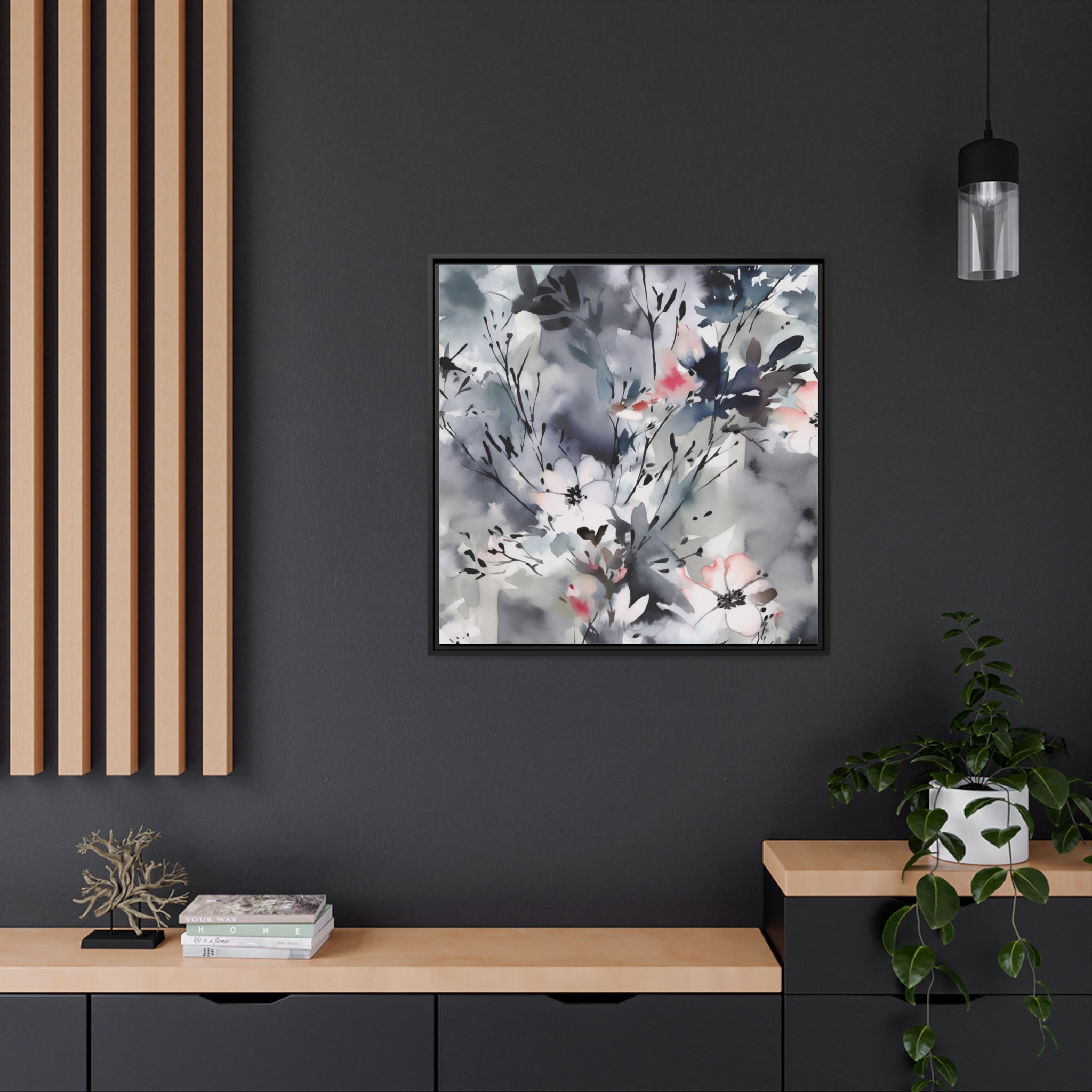 Japanese Flora I Matte Canvas, Black Frame