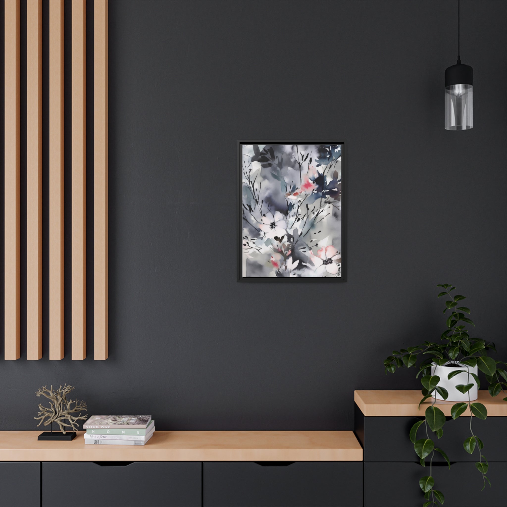 Japanese Flora I Matte Canvas, Black Frame