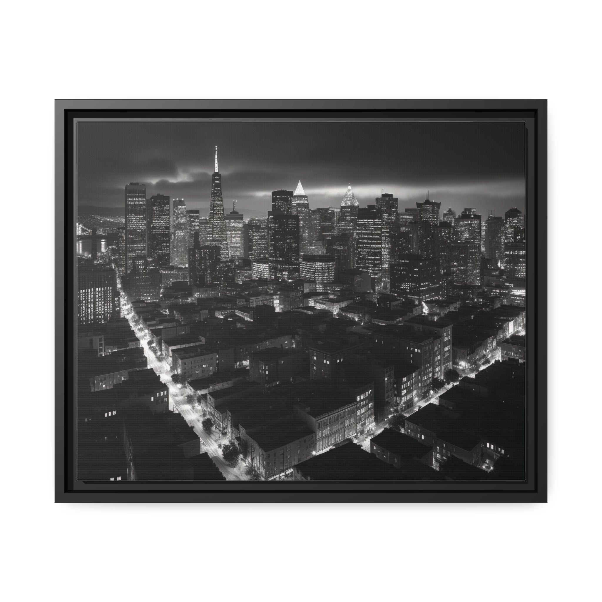 BW City Block Wall Art Matte Canvas, Black Frame